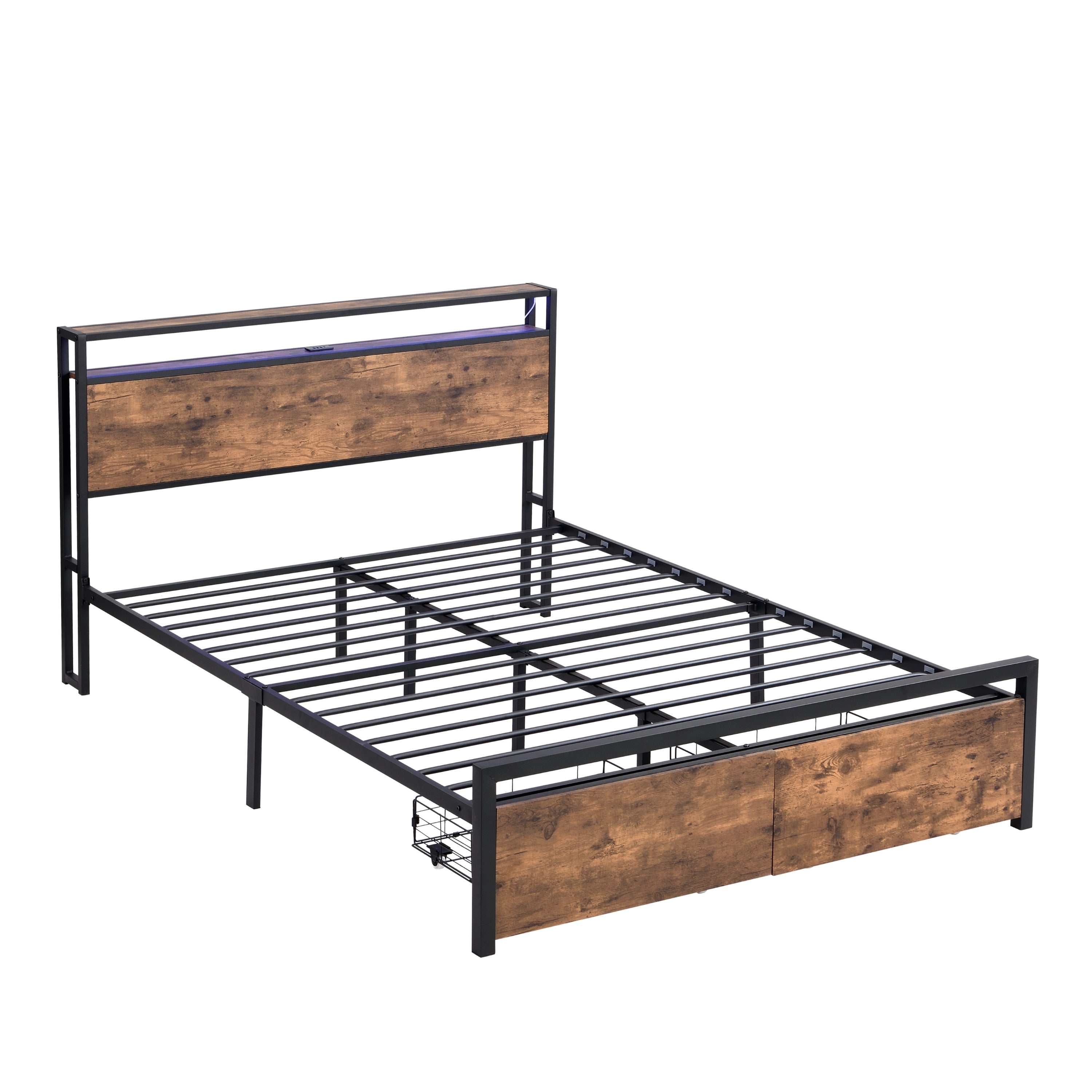 Bed frame with storage, led headboard, drawers & usb port