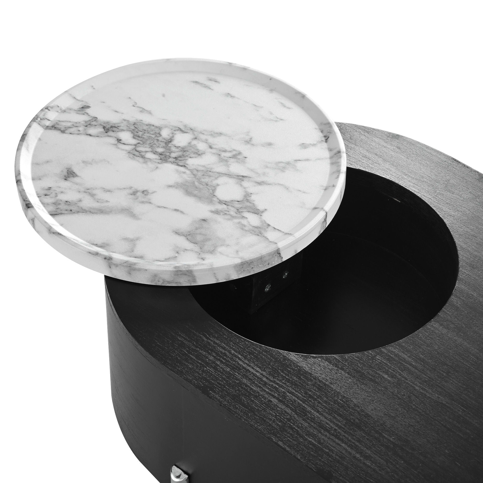 Lift Top Coffee Table With 360 Degree Marble Patterned Rotating Tray