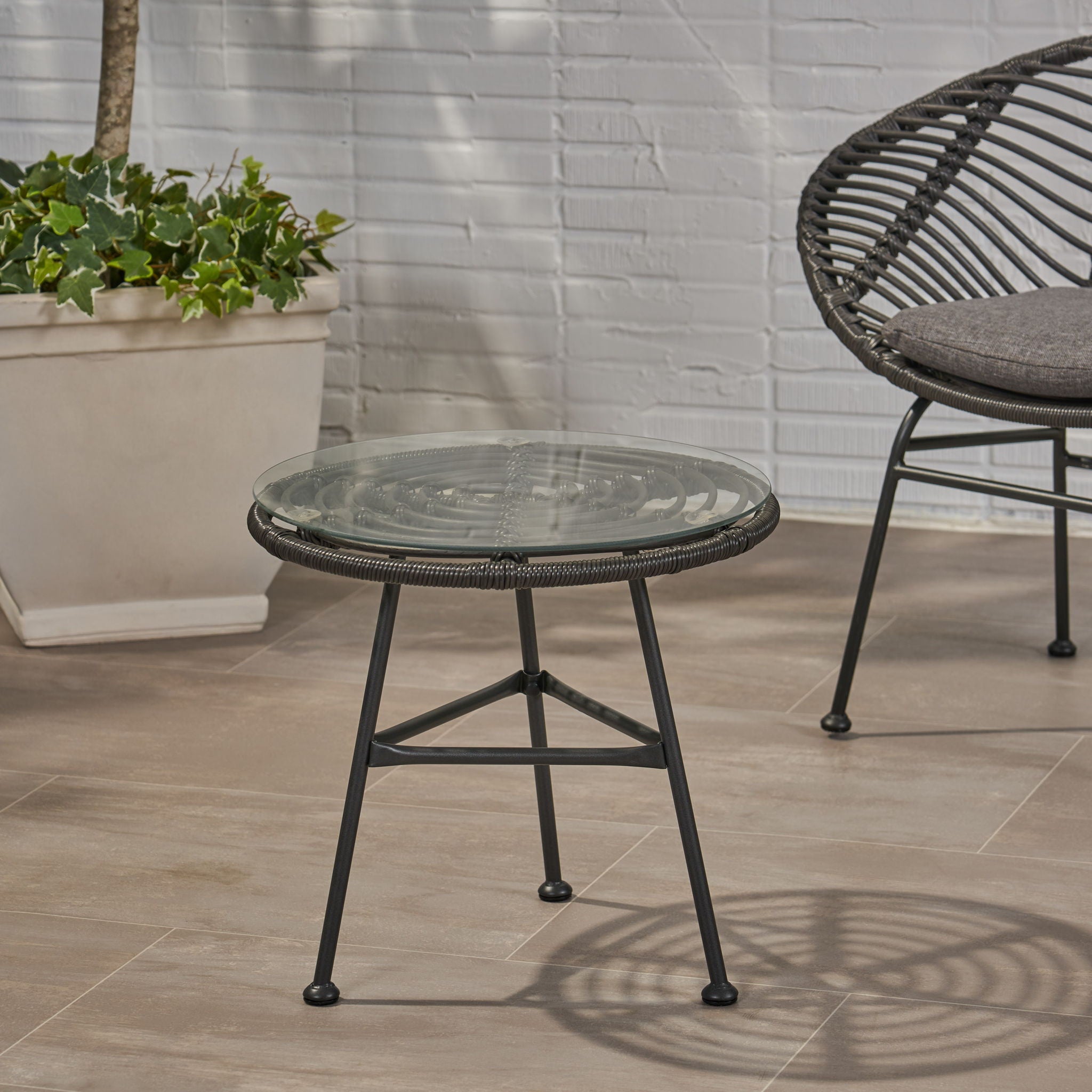 Petrichor - Outdoor Side Table With Tempered Glass And Steel Frame - Best Buy Furniture