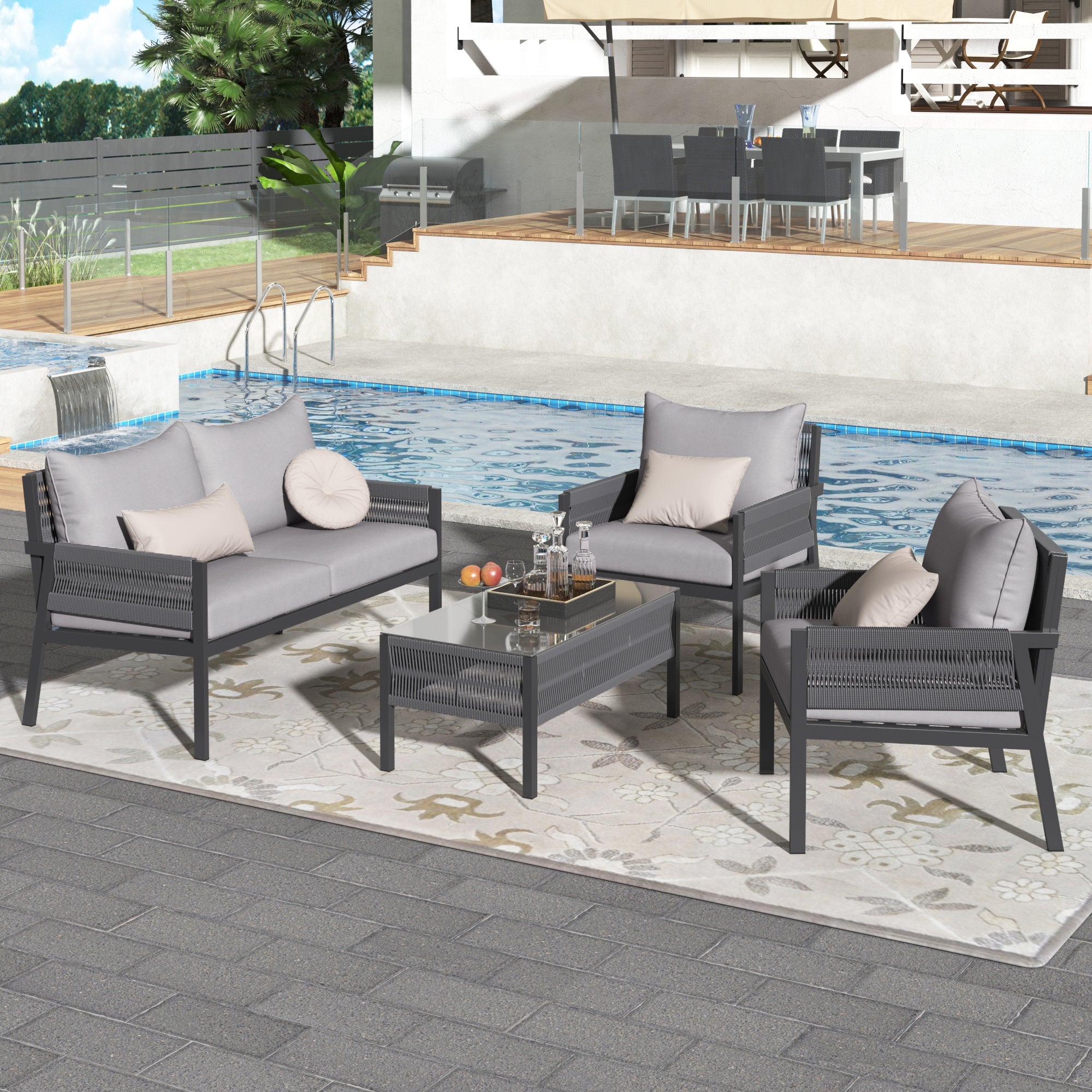 4-Piece Boho-Inspired Outdoor Rope Lounge Set