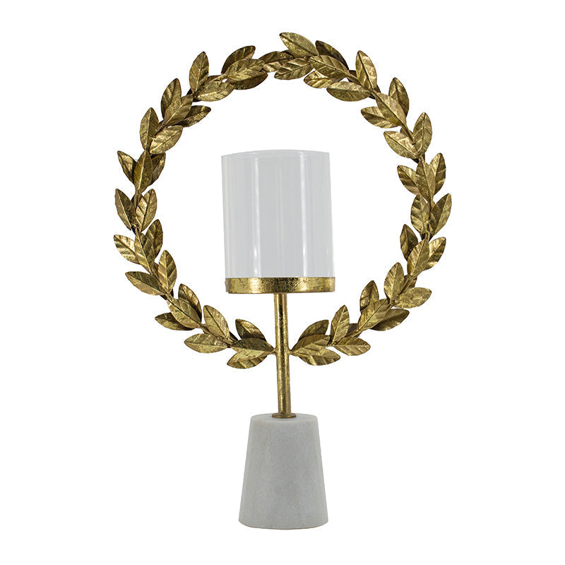 14.2x3.5x19.7" Iron Floral Hurricane With Marble Base