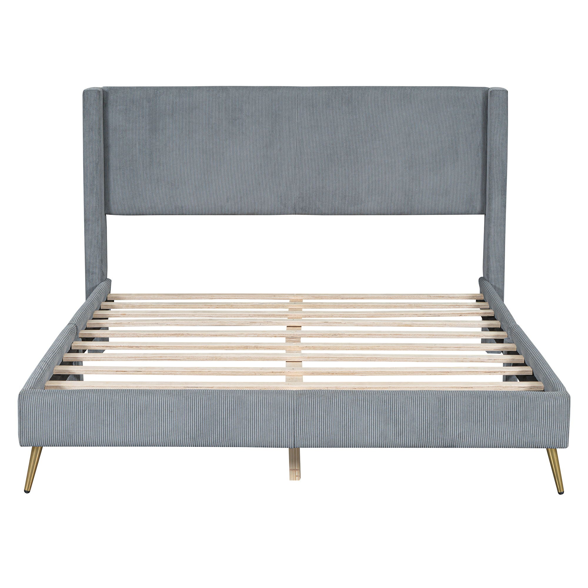 Platform Contemporary Bed With Legs And Upholstered Headboard