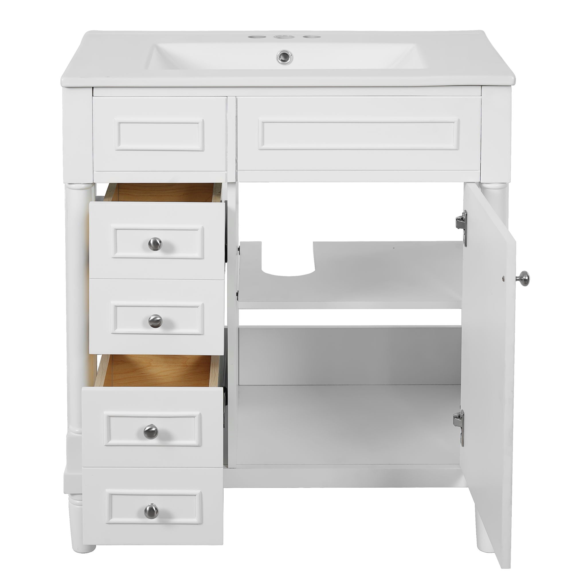 Bathroom Vanity With Sink, Freestanding Storage Cabinet & 2 Drawers And Soft Closing Door, Solid Legs, Frame, Basin,