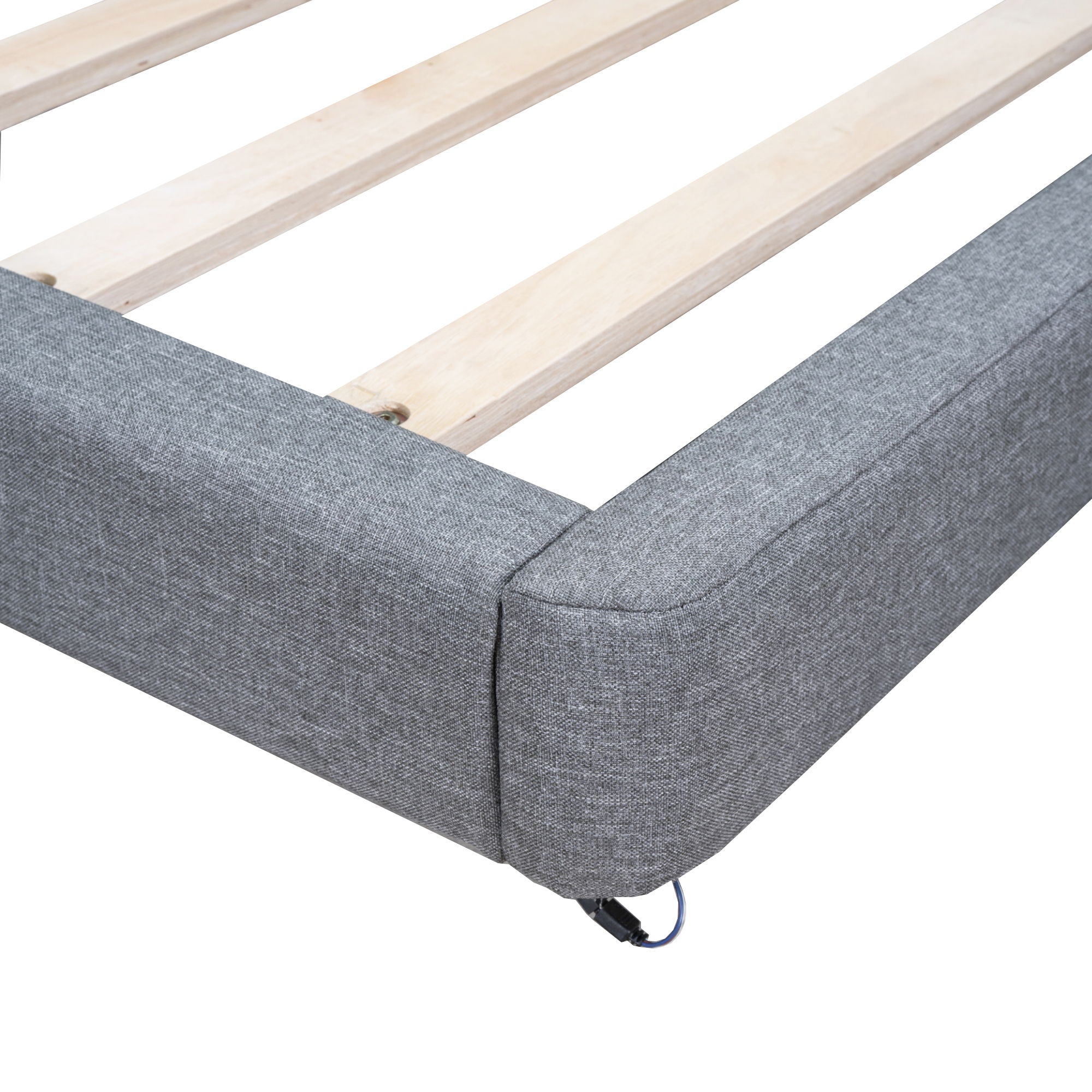 Full Size Upholstered Platform Bed With LED Lights, USB Ports And Outlets - Gray