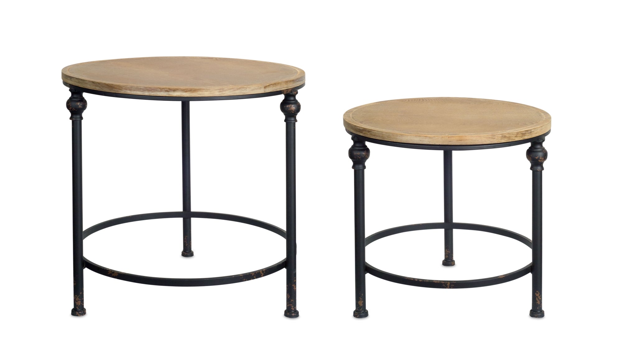 Natural wood and metal round table (set of 2)
