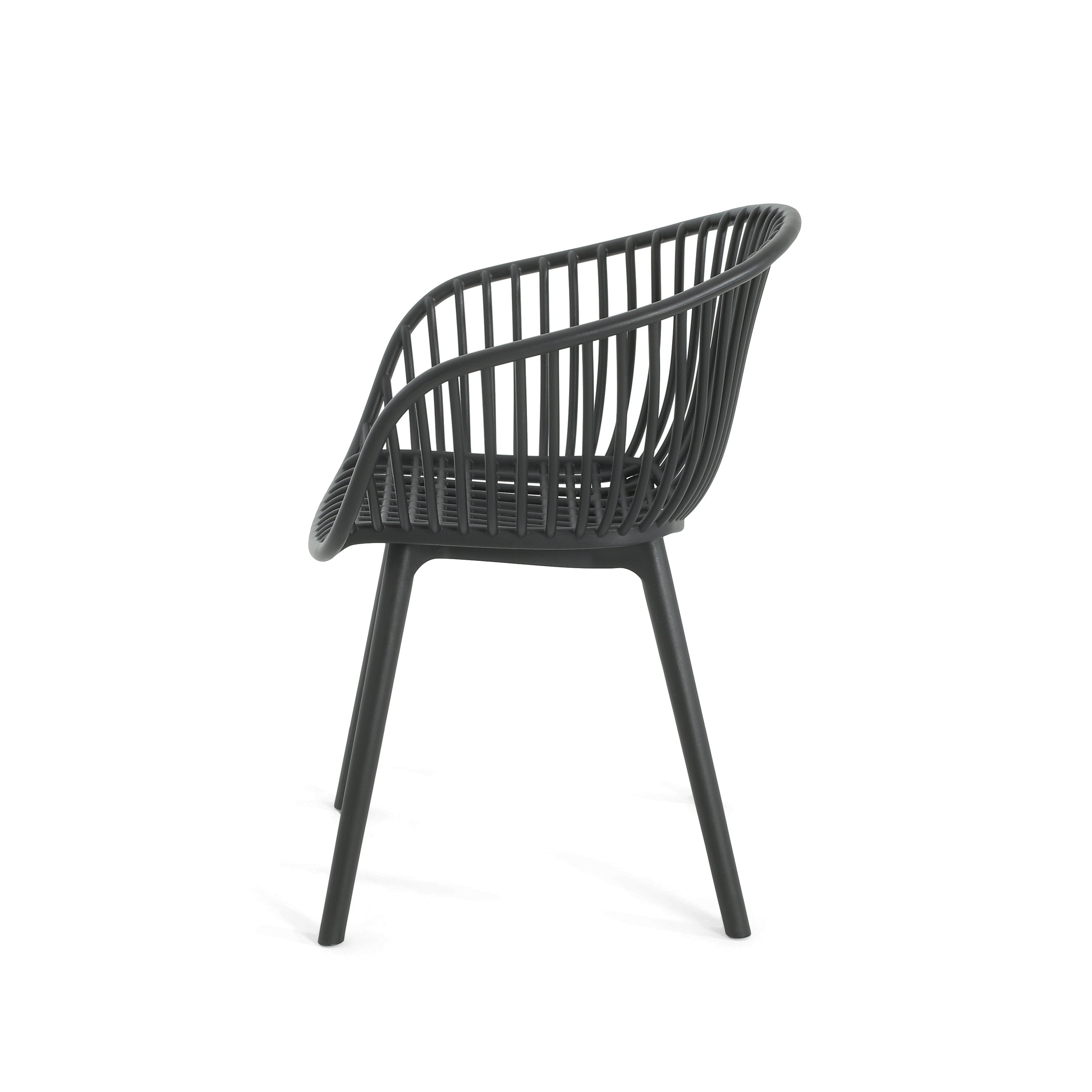 Modern Mykonos Outdoor Dining Chairs Set of 2 with Weather-Resistant Black Plastic Resin