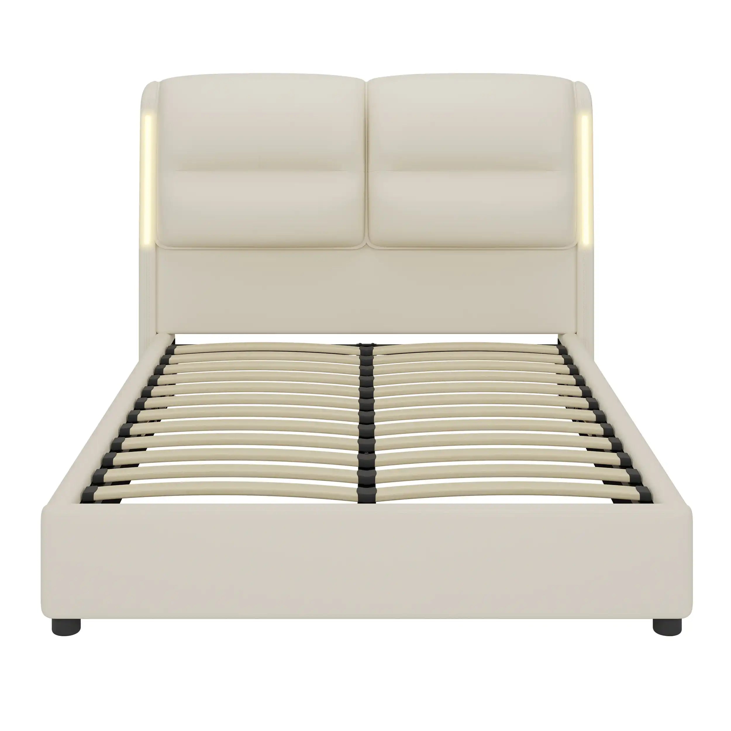 Upholstered Queen Size Hydraulic Platform Bed with Lift Up Storage and Sensor LED Lights - Best Buy Furniture