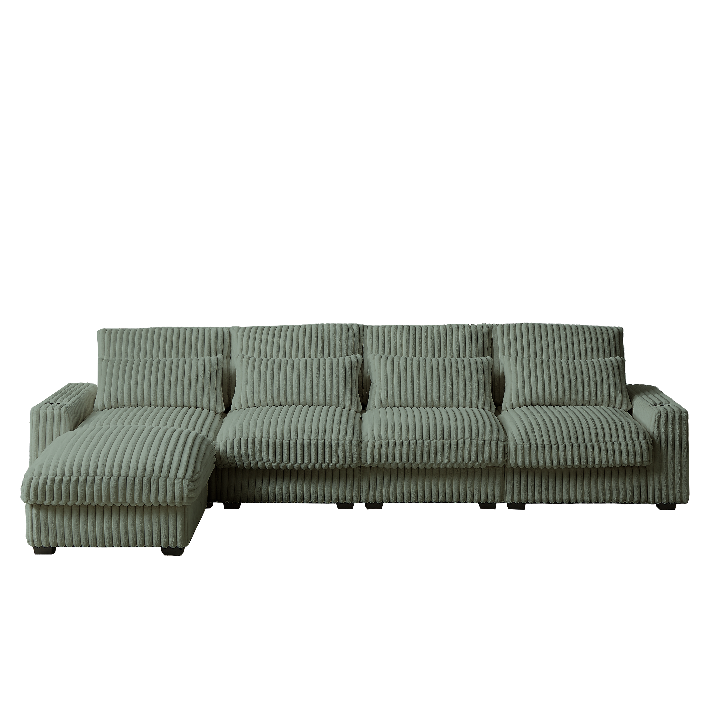126-Inch Corduroy With Cup Holder Super Large L-Shaped Sofa