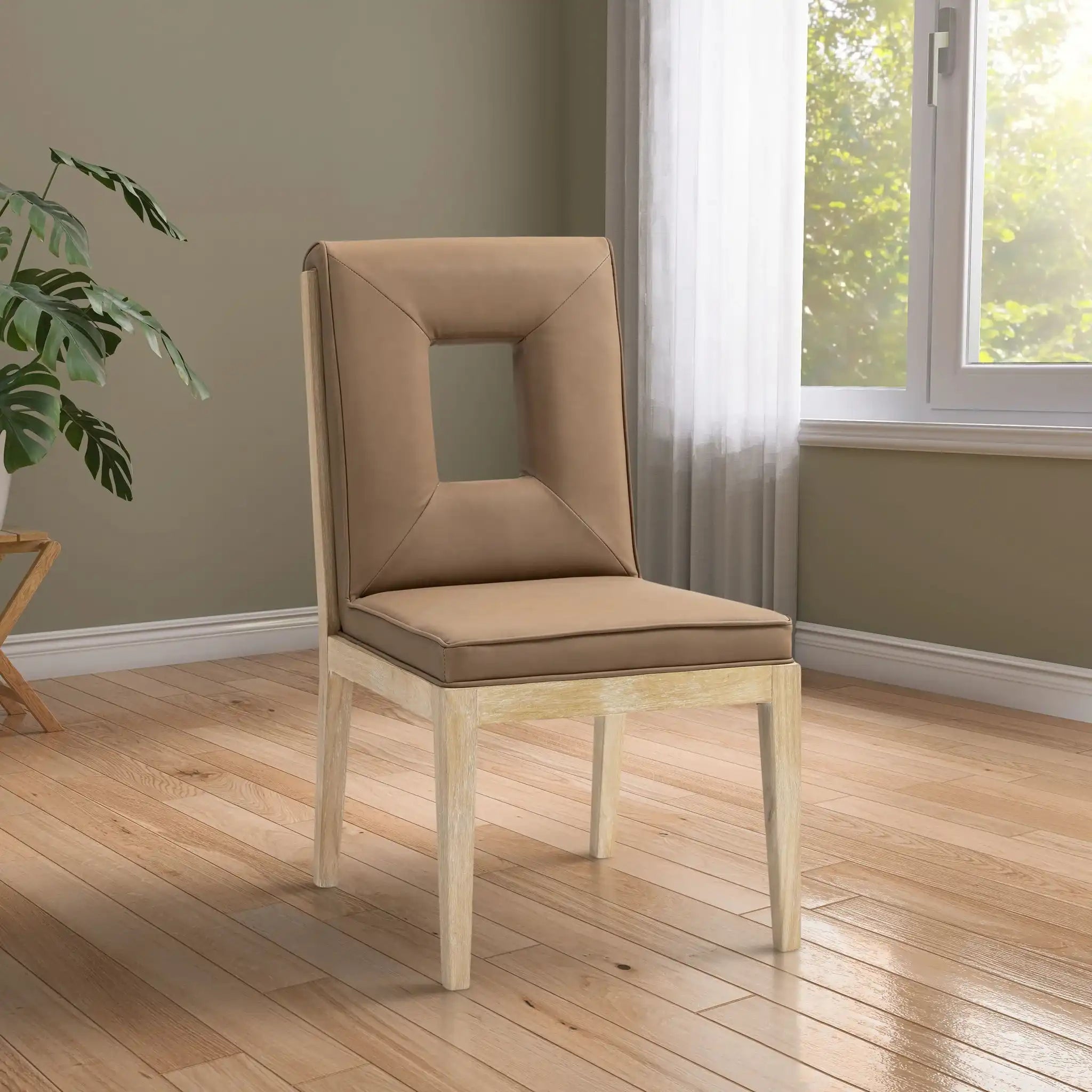 Gwendolyn - Faux Leather Dining Side Chair With Natural Frame (Set of 2)