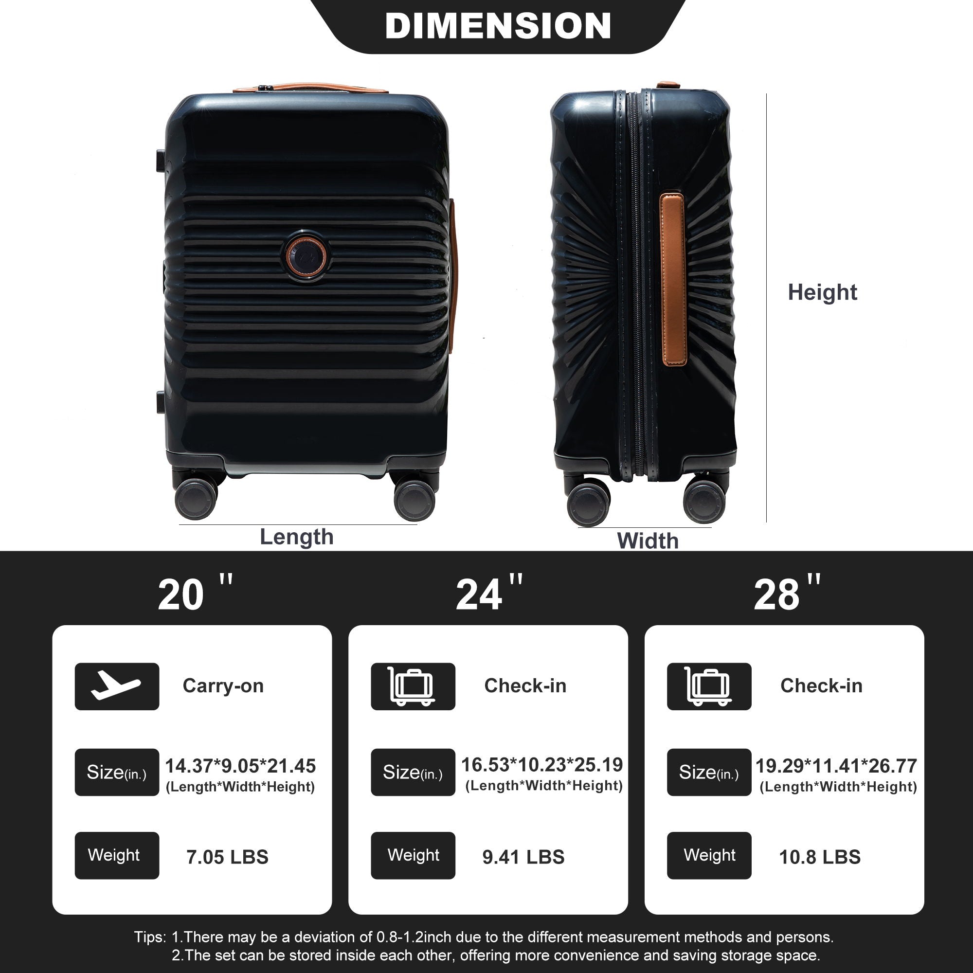 24" Luggage Lightweight Suitcase Tsa Lock USB Port Luggage Wheel
