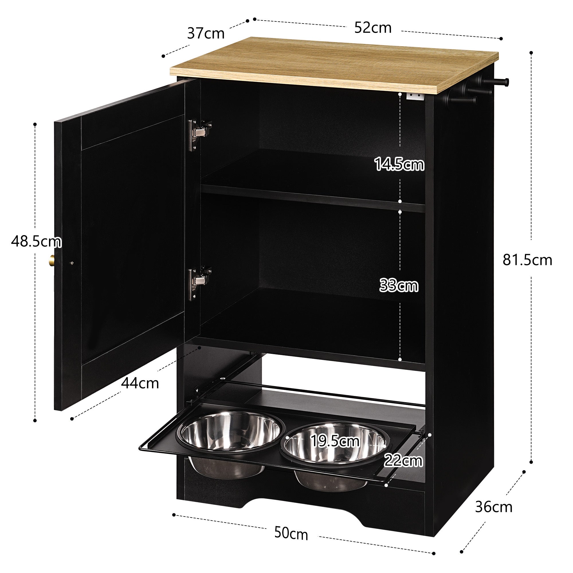 Feeding Station with 1 Storage Cabinet Black