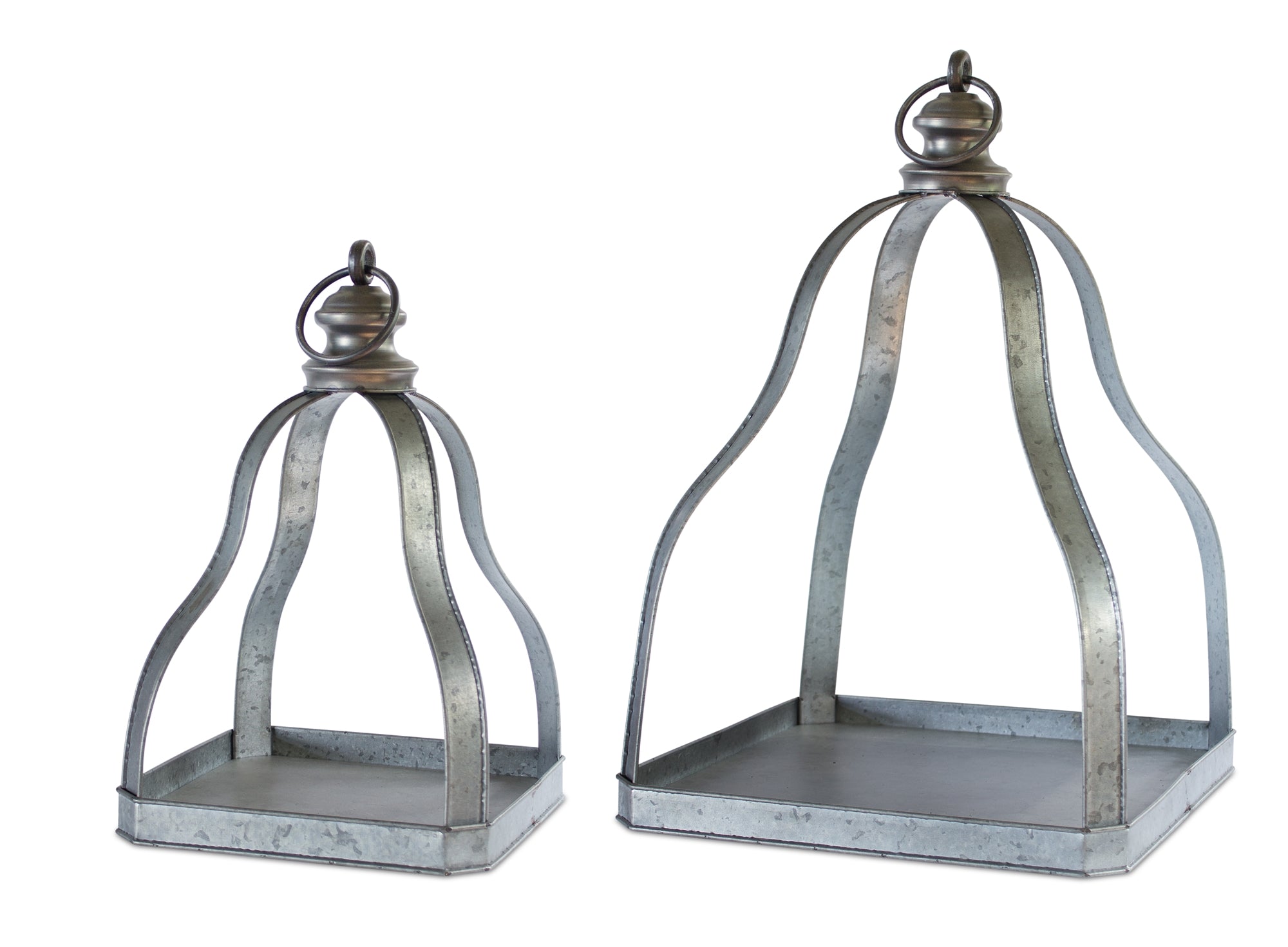 Galvanized-Metal-Lantern-with-Open-Design-(Set-of-2)-Outdoor-Lighting