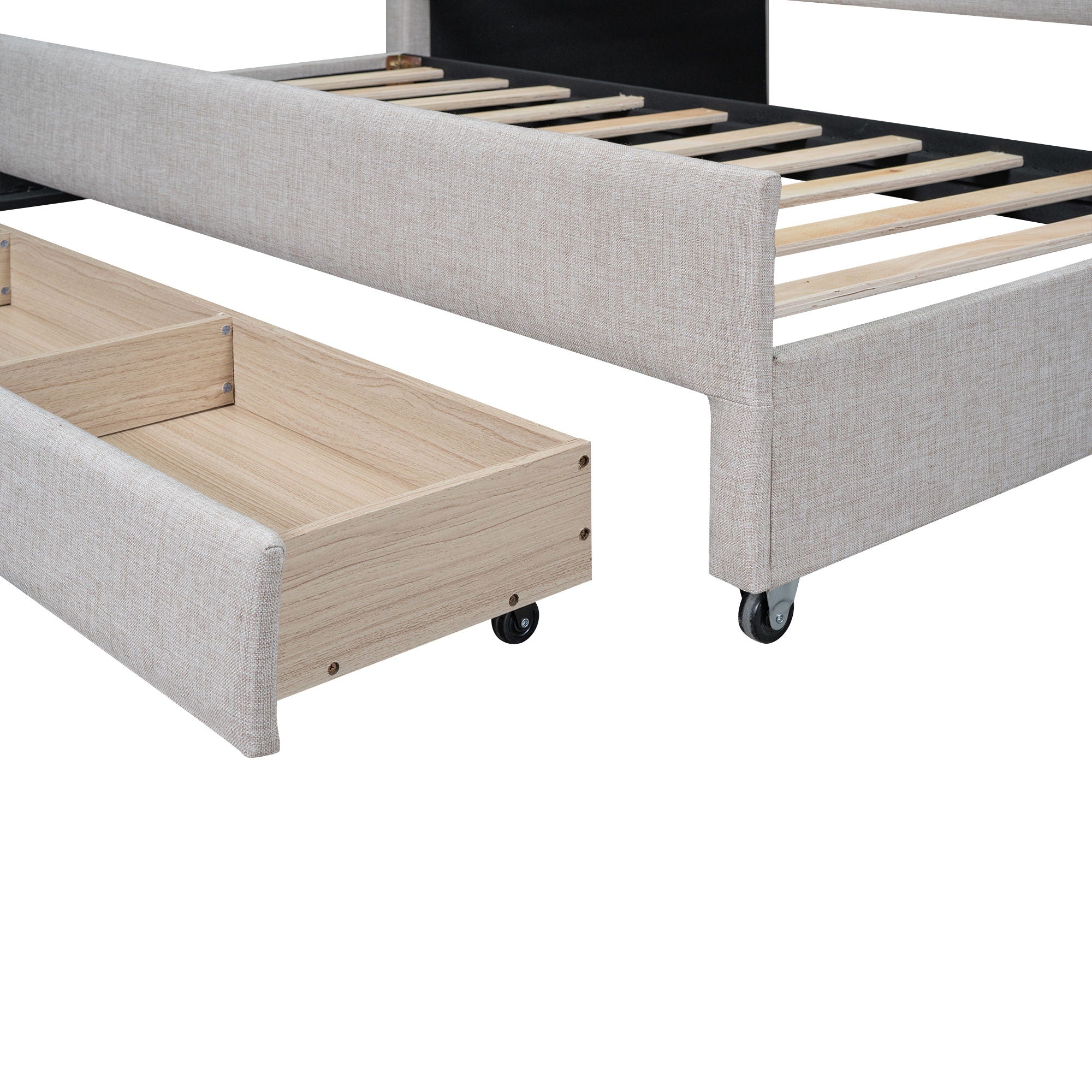 Upholstered Simple Design Daybed With Trundle And 3 Drawers