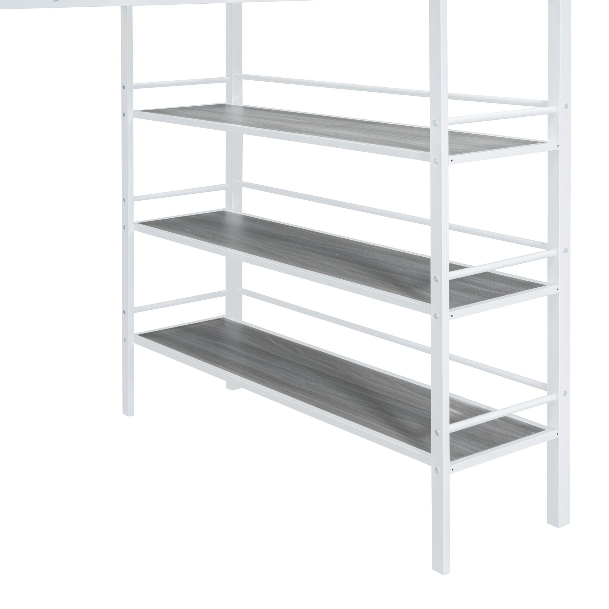 Bed With 3 Layers Of Shelves And Desk, Stylish Frame Bed