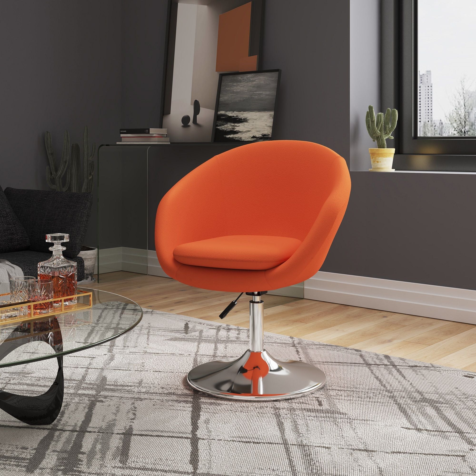 Upholstered Swivel Lounge Chair & Adjustable Height - Orange