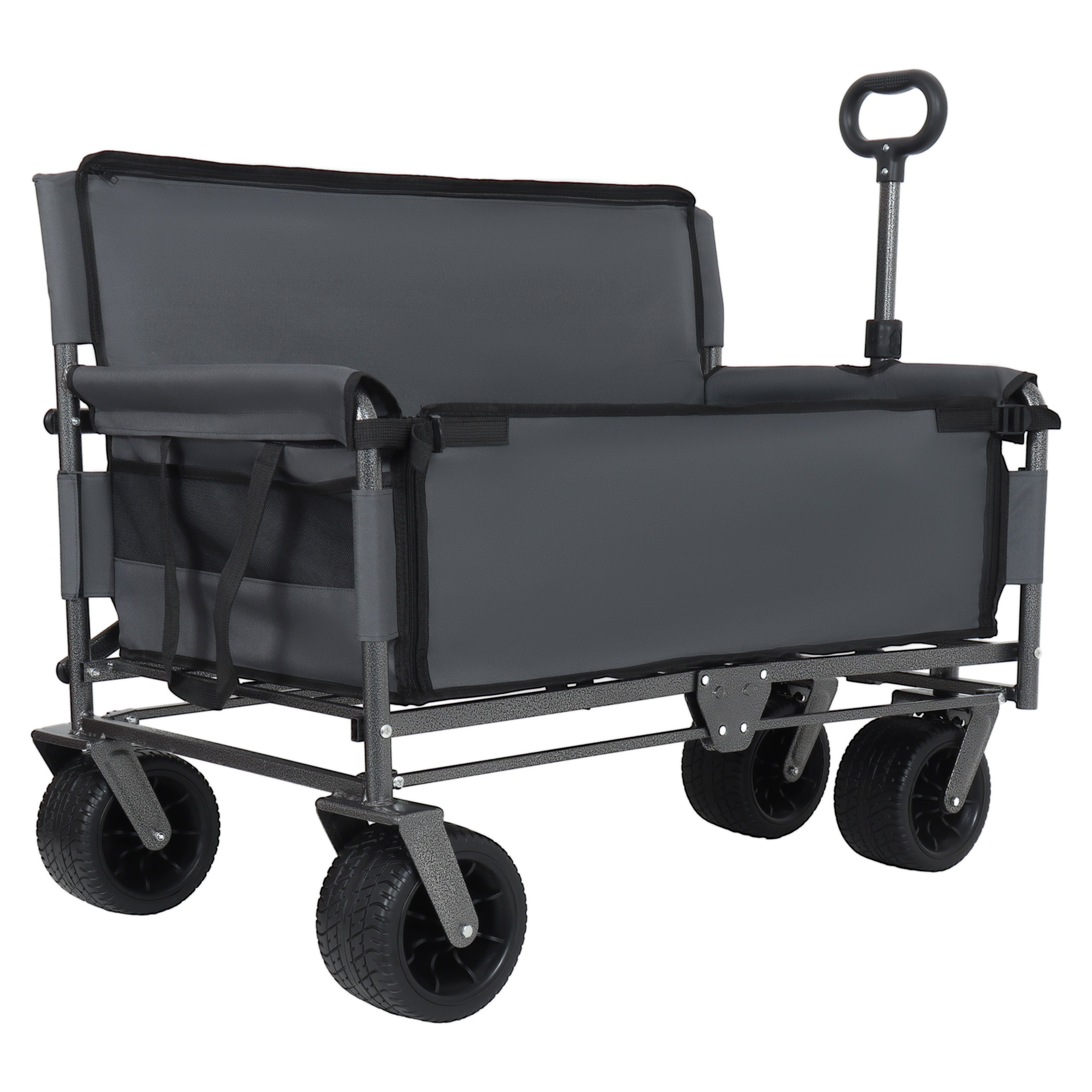 3-in-1 Convertible Folding Wagon Cart with Bench Seat & Storage