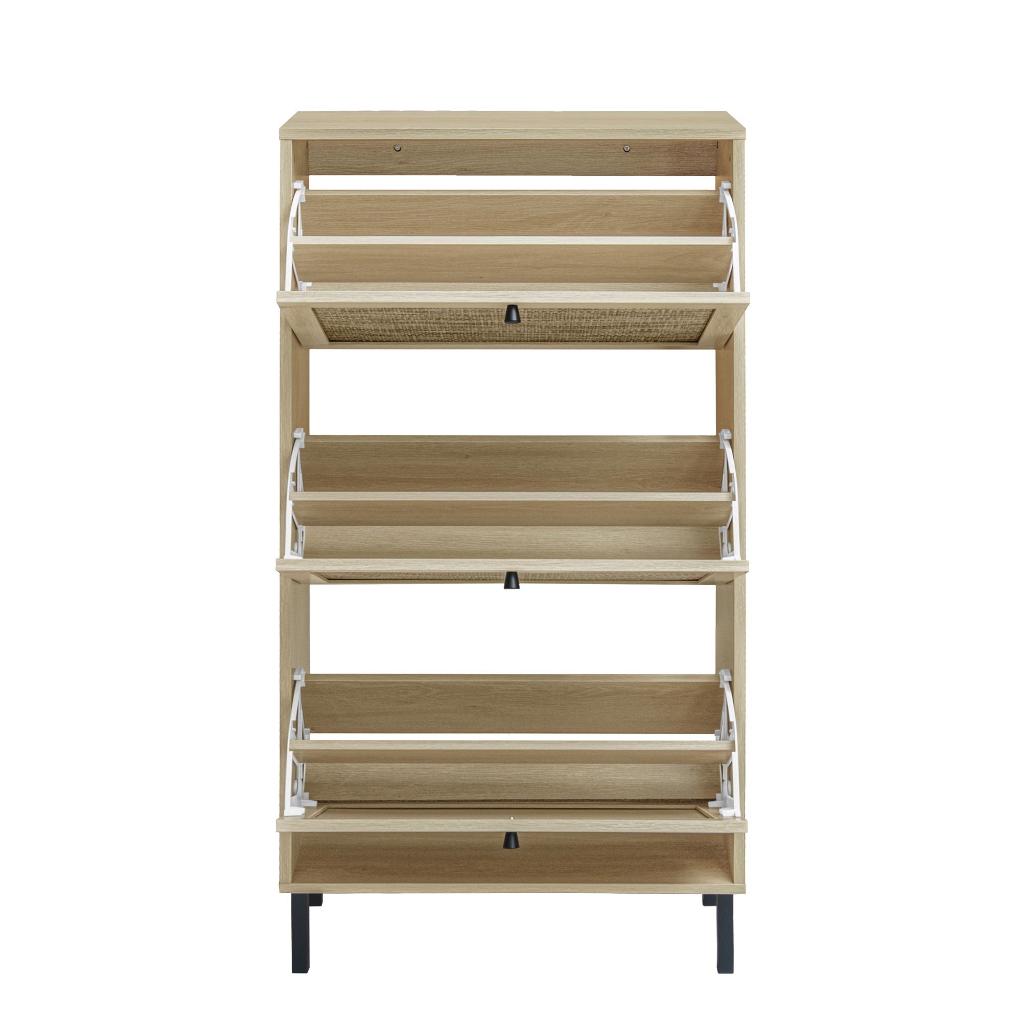 Modern Rattan 3 Door Shoe Rack Cabinet for Entryway