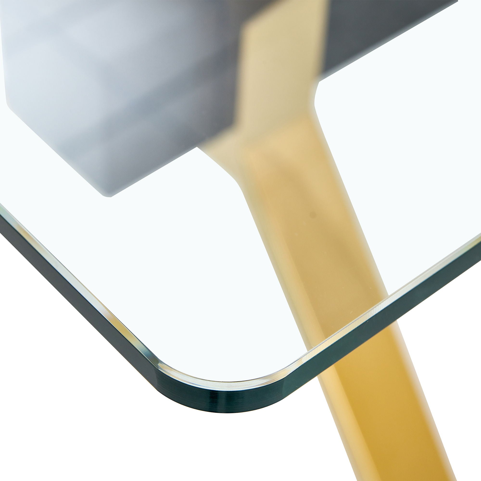 Modern Tempered Glass Dining Table With Metal Legs And Crossbars - Transparent
