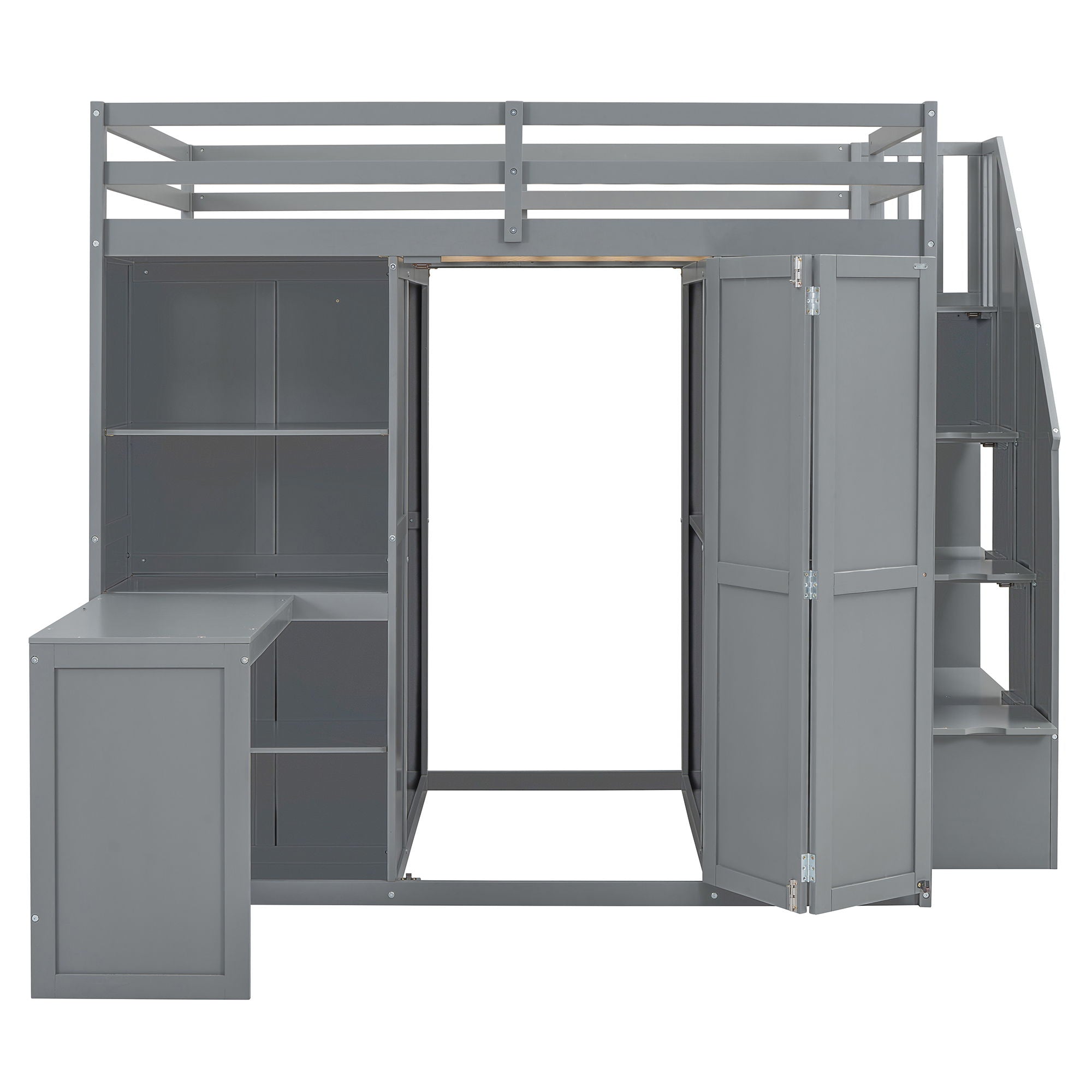 Loft Bed With Wardrobe, Desk And Shelves