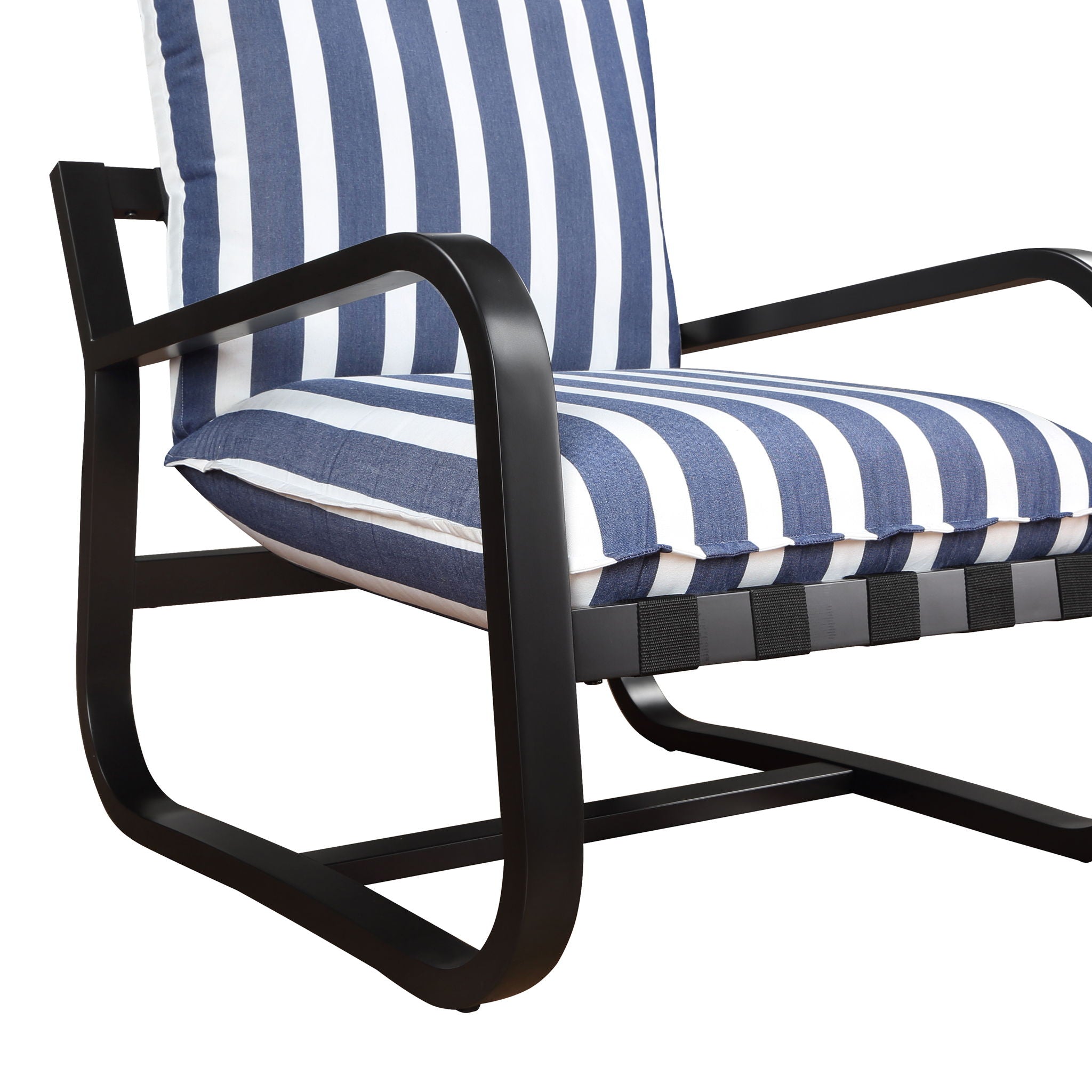 Asa - Outdoor Sling Chair With Reversible Cushions And Stripe Fabric - Blue / White Stripes