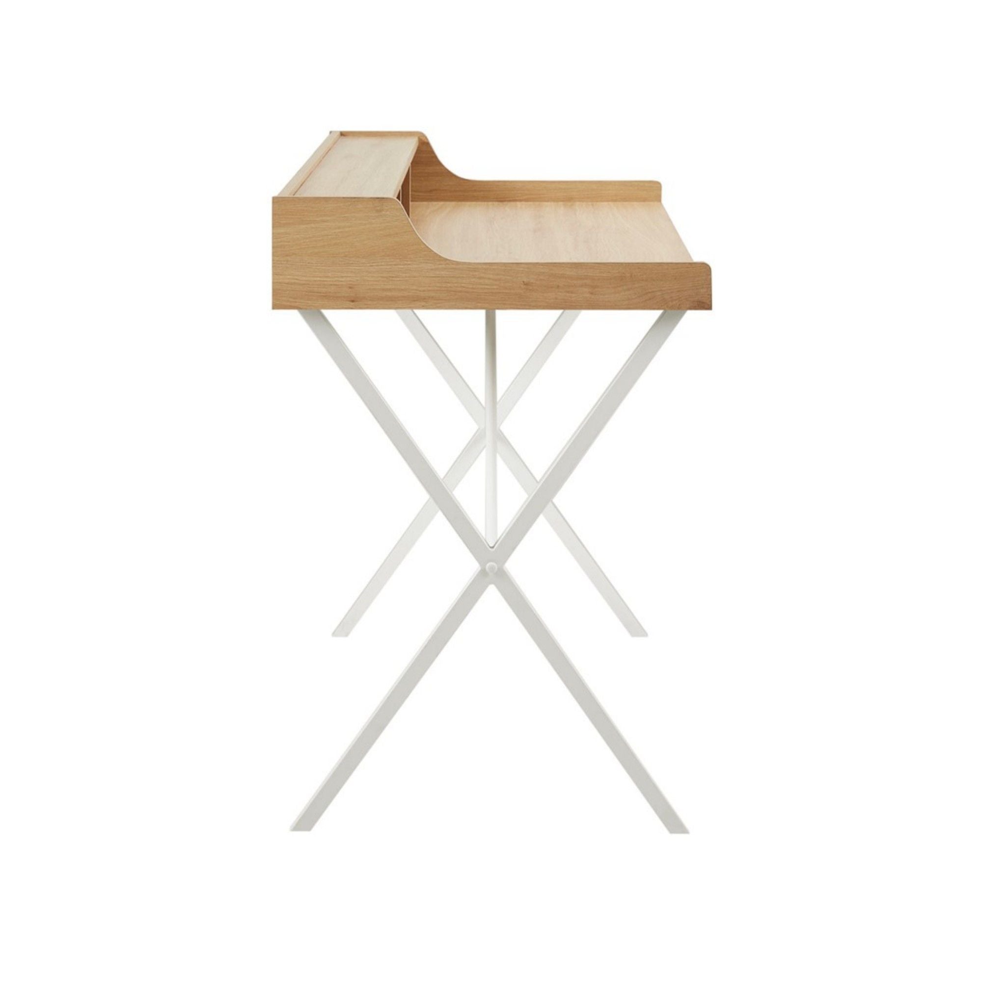 Design Laurel Writing Desk With Storage And Metal Crossed Legs - Natural / White