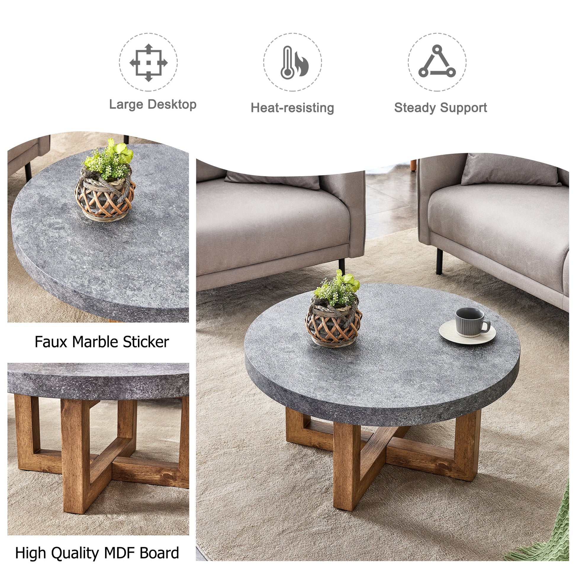 Modern Gray Texture MDF Round Coffee Table - 31.4' Diameter - Best Buy Furniture