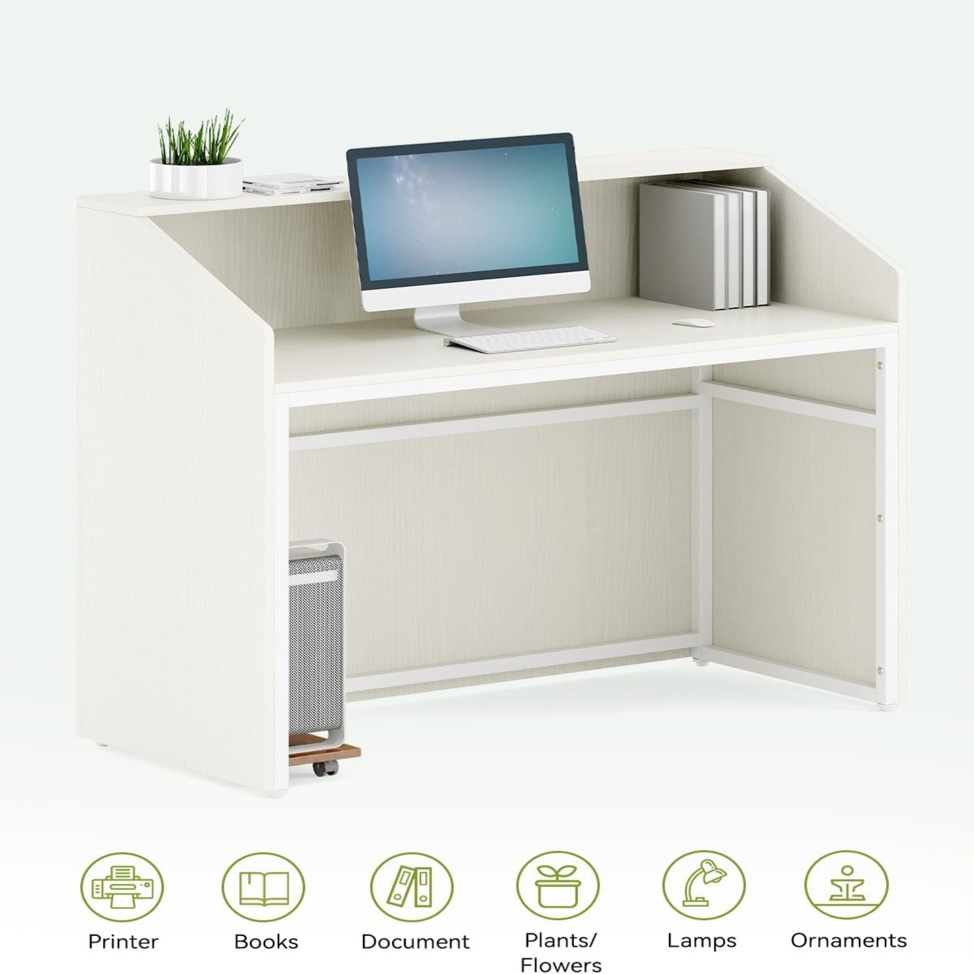 Modern Reception Desk, Front Desk Table With Cable Grommet & Privacy Panels