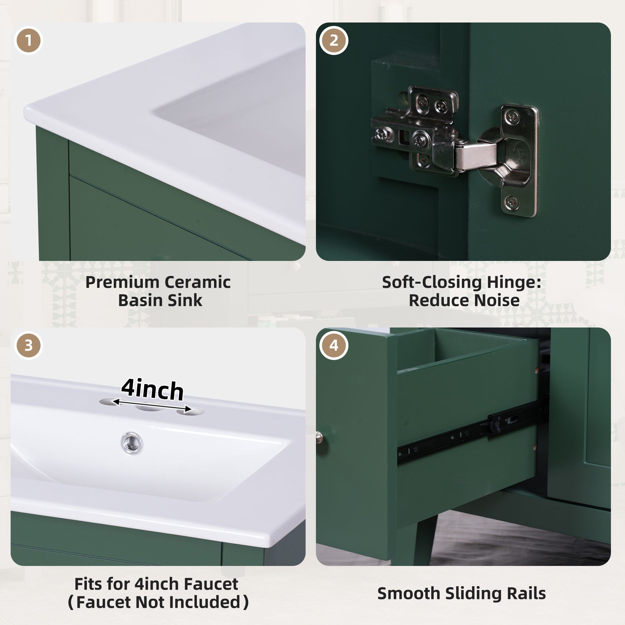 Bathroom Vanity With Basin, Rectangular Cabinet With 2 Drawers And Soft Closing Door