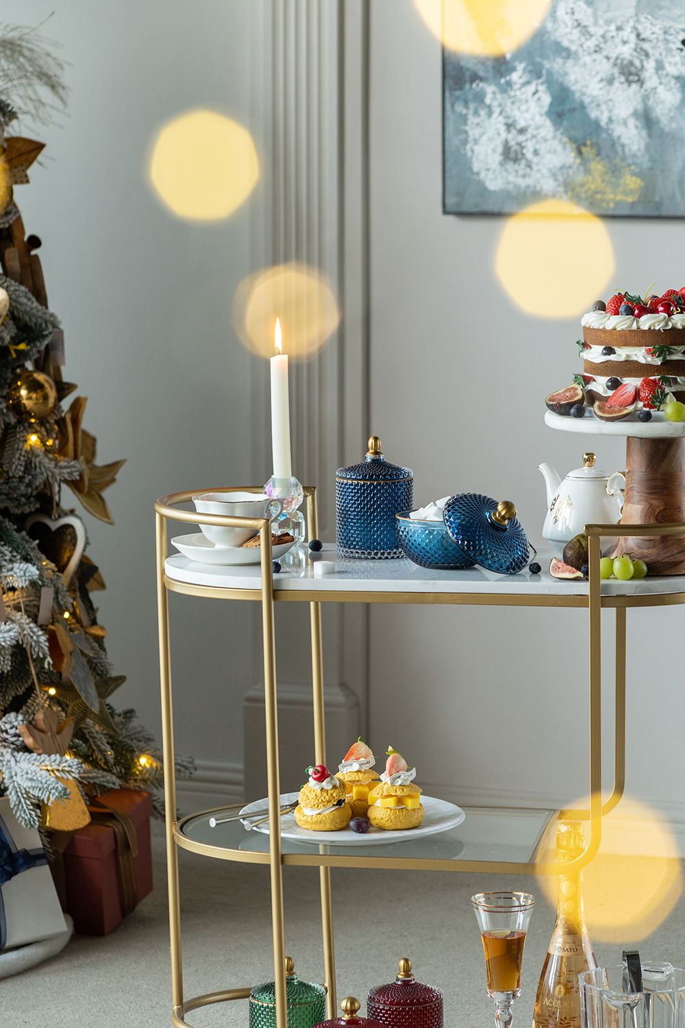 Glass Candy Jar With Lid, Christmas Candy Jar Containers (Set of 2) - Gold / Blue