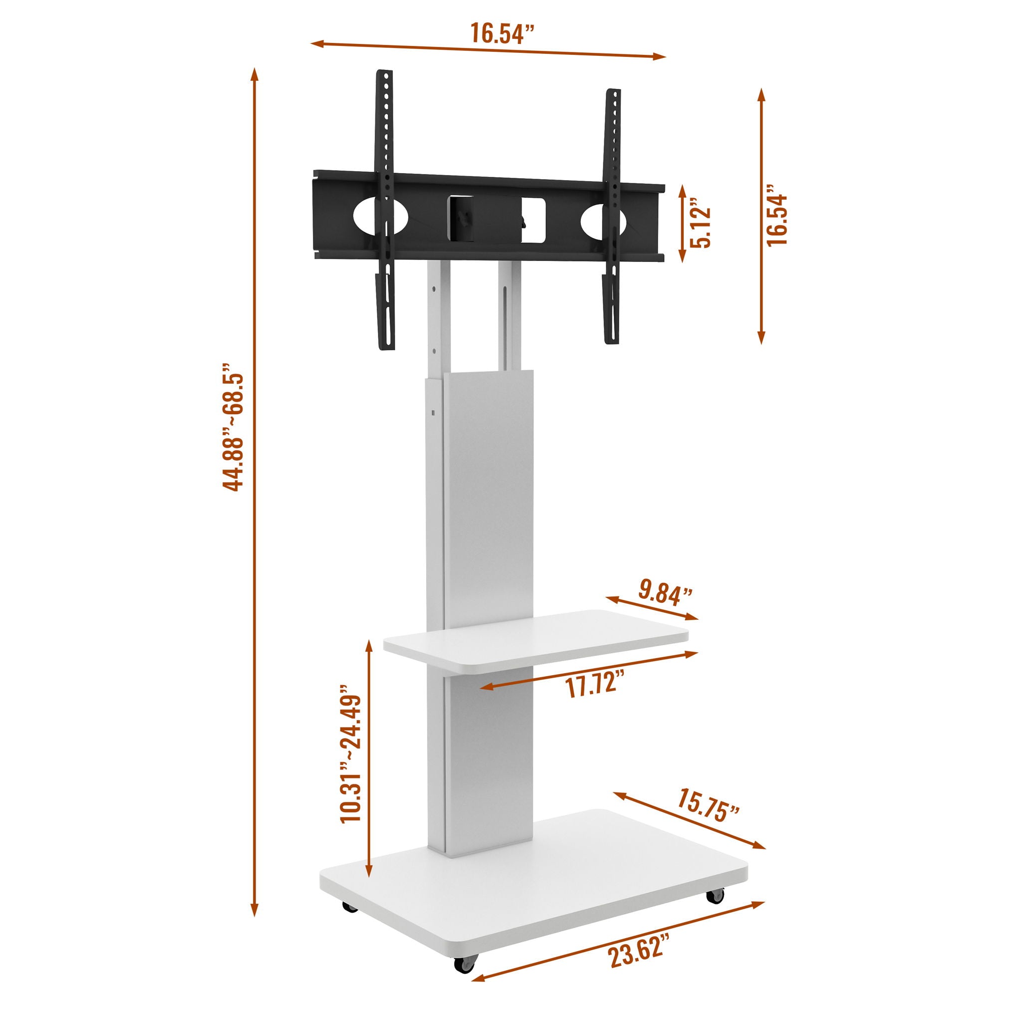 Mobile TV Stand With Shelf Floor Mount Cart For TVs With Lockable Wheels Ideal For Living Room Bedroom Or Office - White