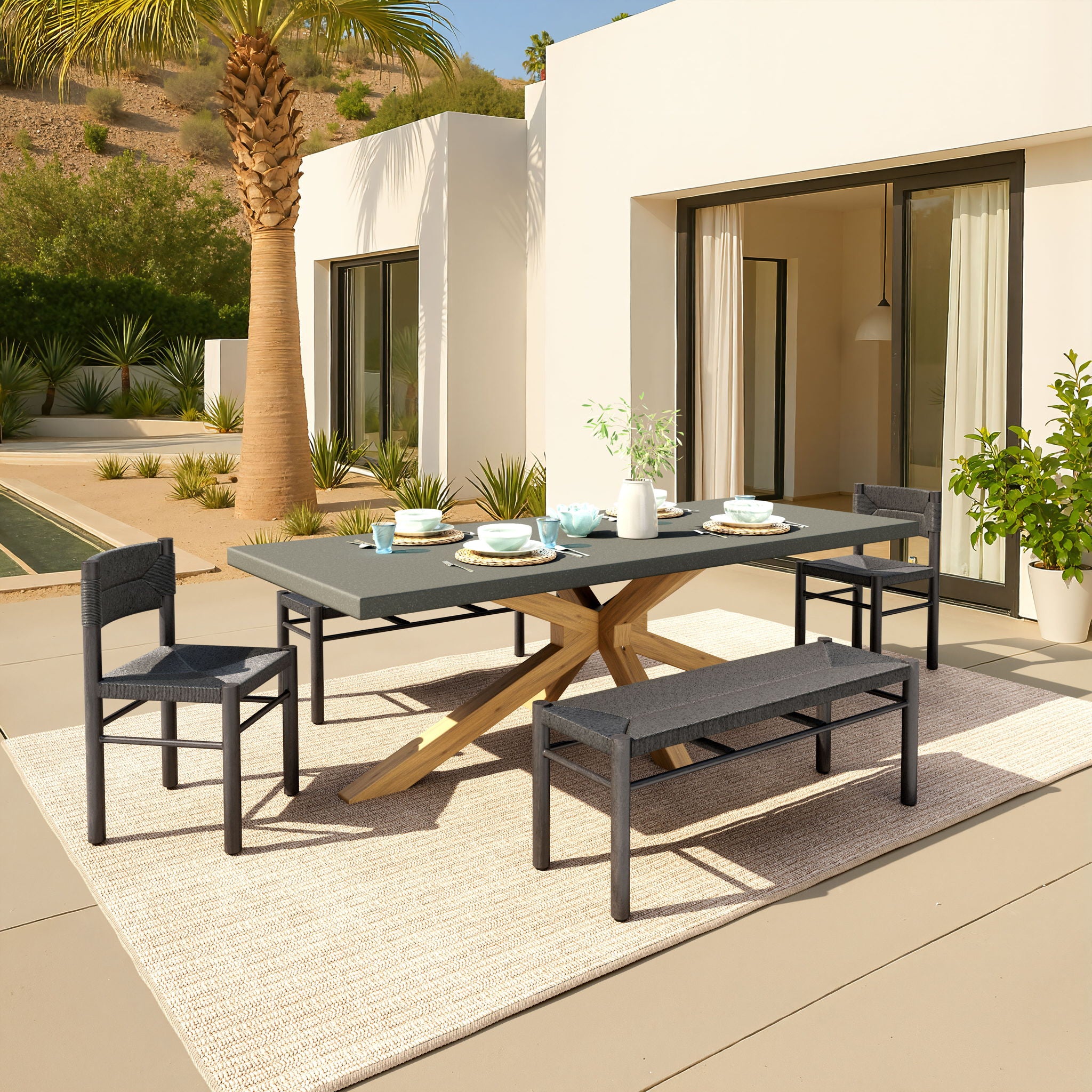 Suan - Outdoor Rectangular Dining Table - Gray