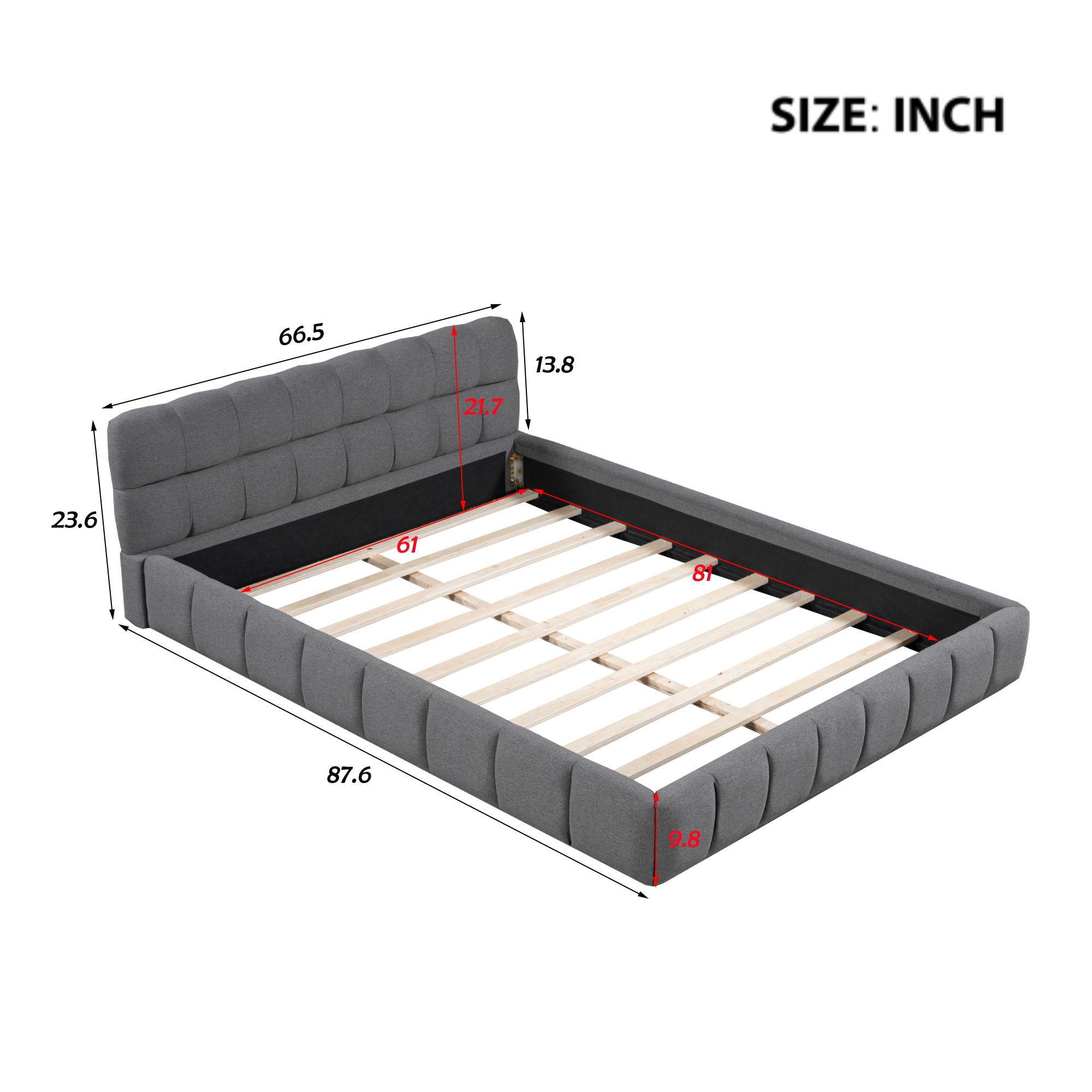 Upholstered Platform Bed With Thick, Grounded Bed With Solid Frame