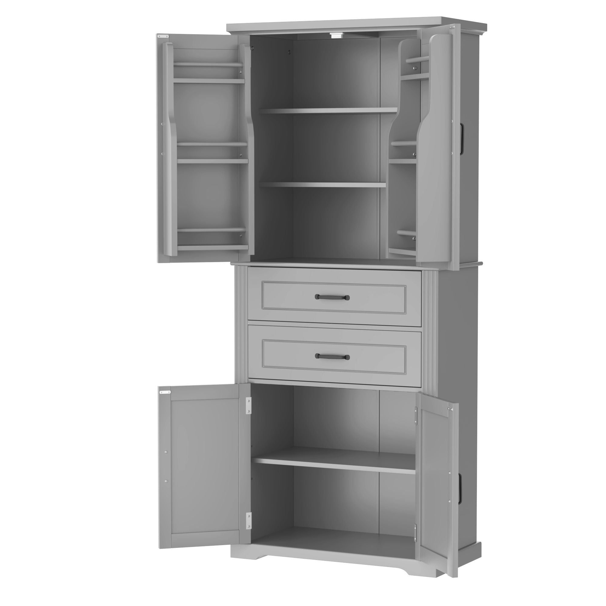 Multi Functional Storage Cabinet With Adjustable Shelves, 2 Drawers, Door Shelves