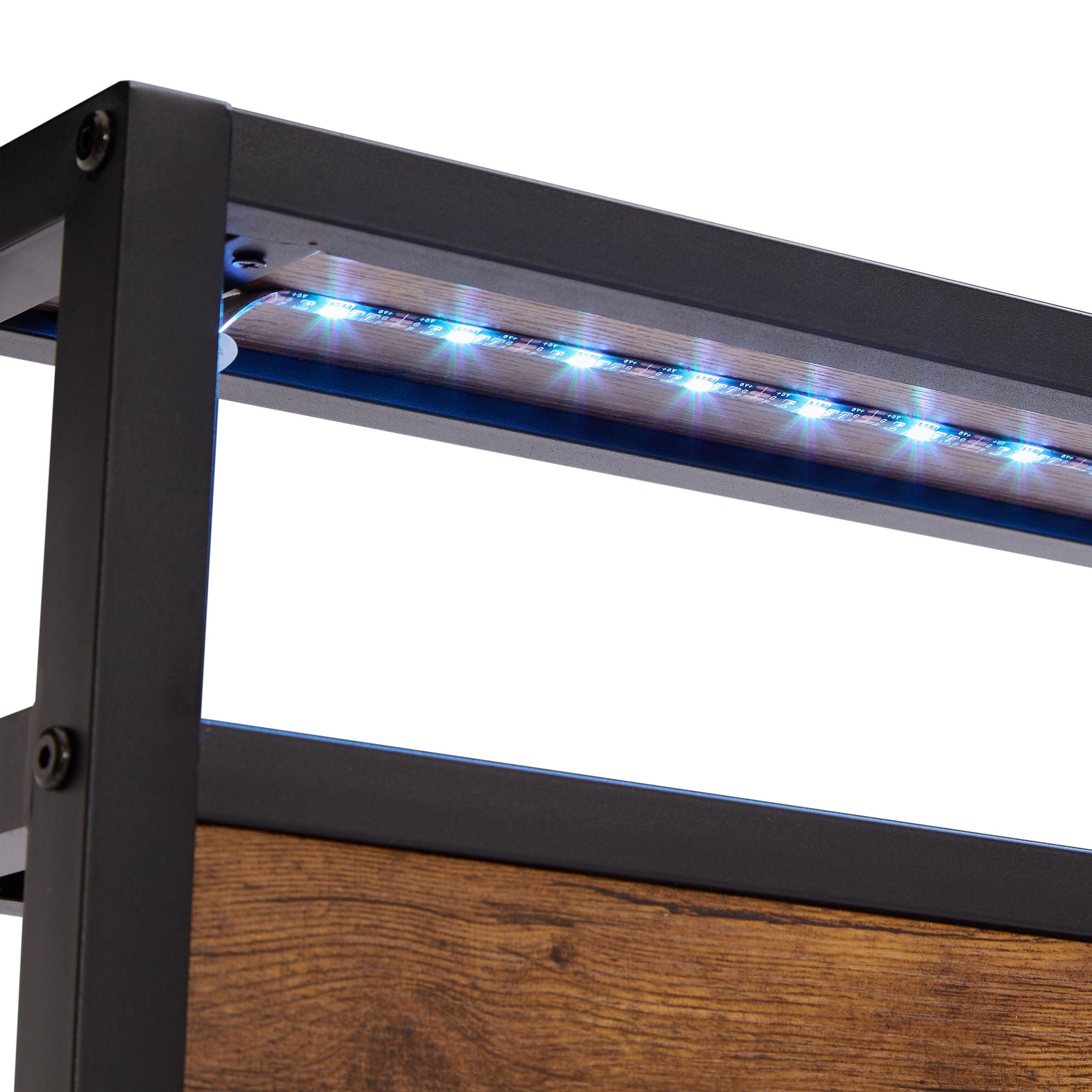 Modern Metal Platform Bed Frame With Wooden Headboard, USB Charging, LED Lights, And Storage