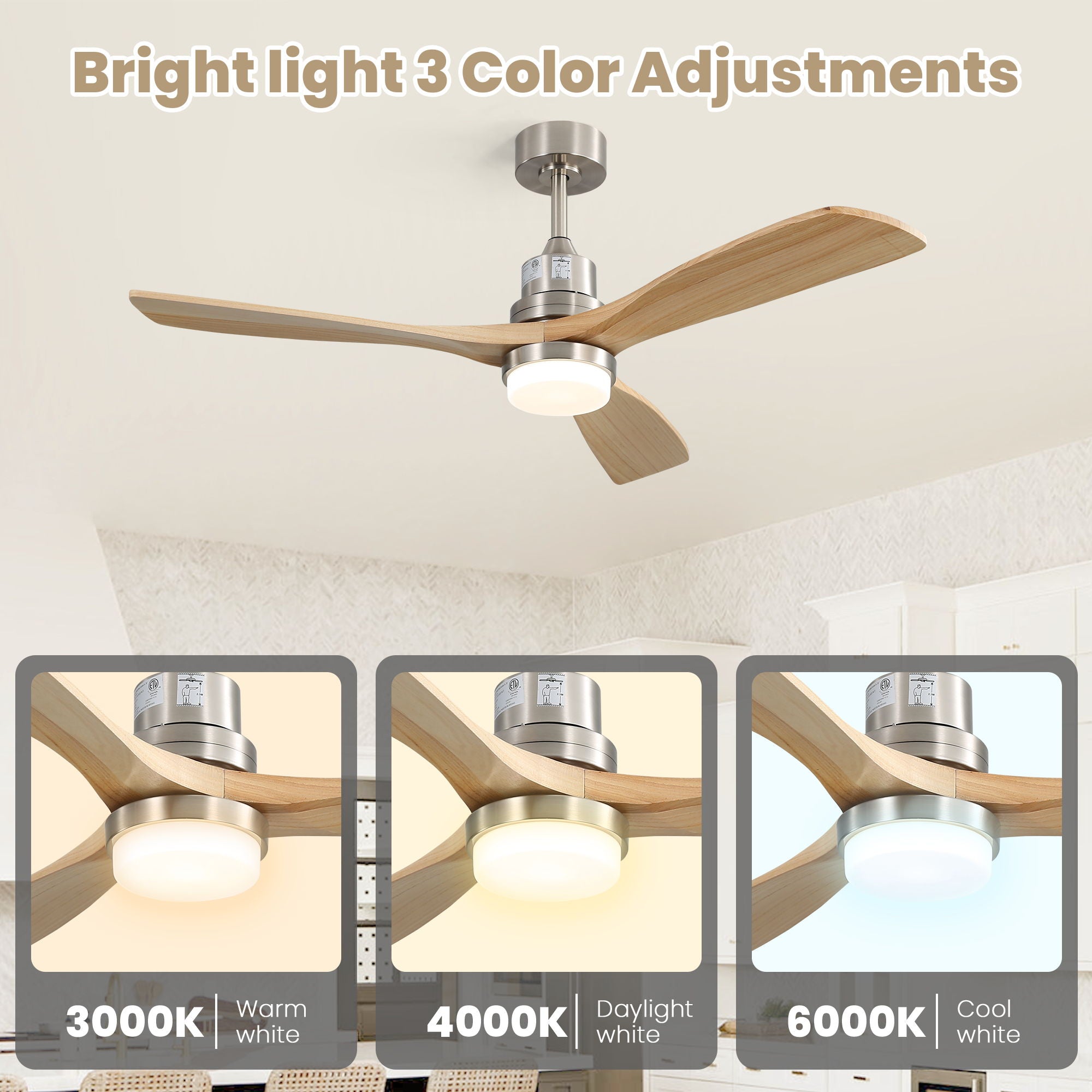 Indoor Ceiling Fan With Dimmable LED Light, 6 Speed Remote ControlLED DC Motor, Reversible Blades