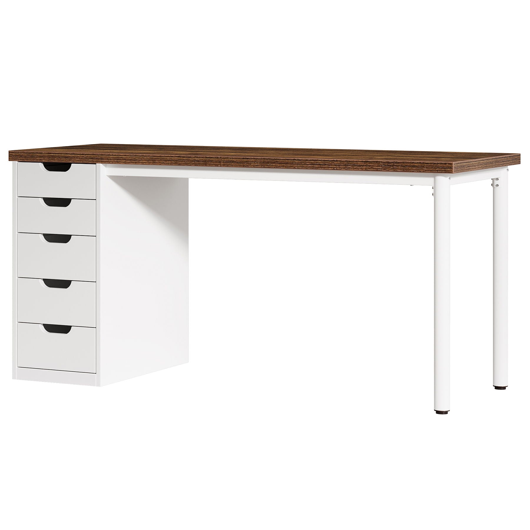 Computer Desk With 5 Drawers, Reversible Cabinet Design