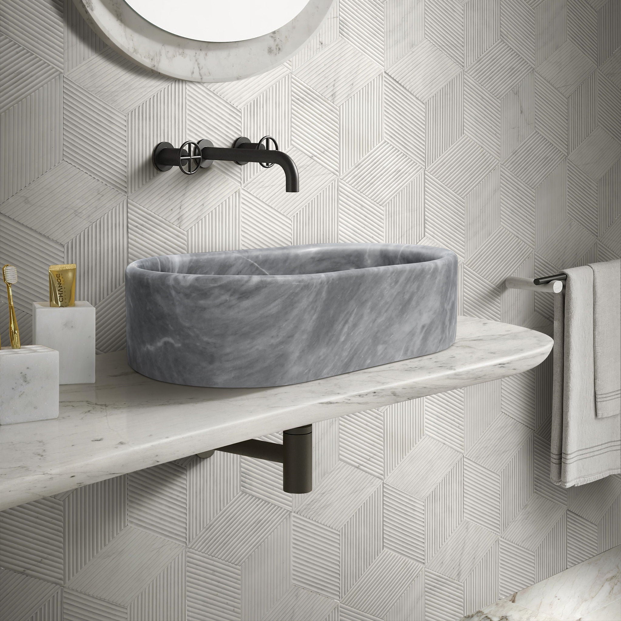 Bathroom Vessel Sink, Semi Polished Surface