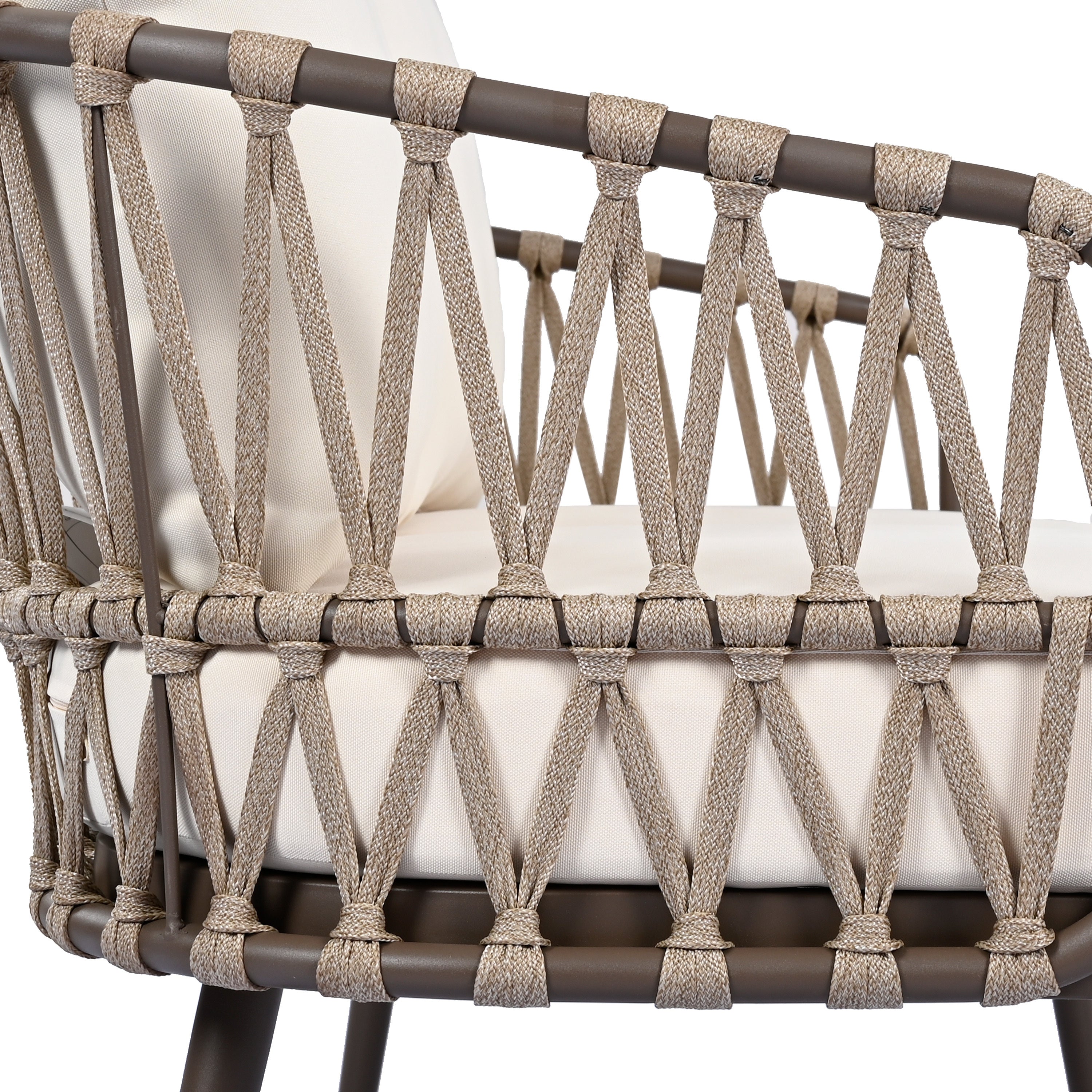 4-Piece Outdoor Patio Furniture Set with Metal Frame and Woven Rope