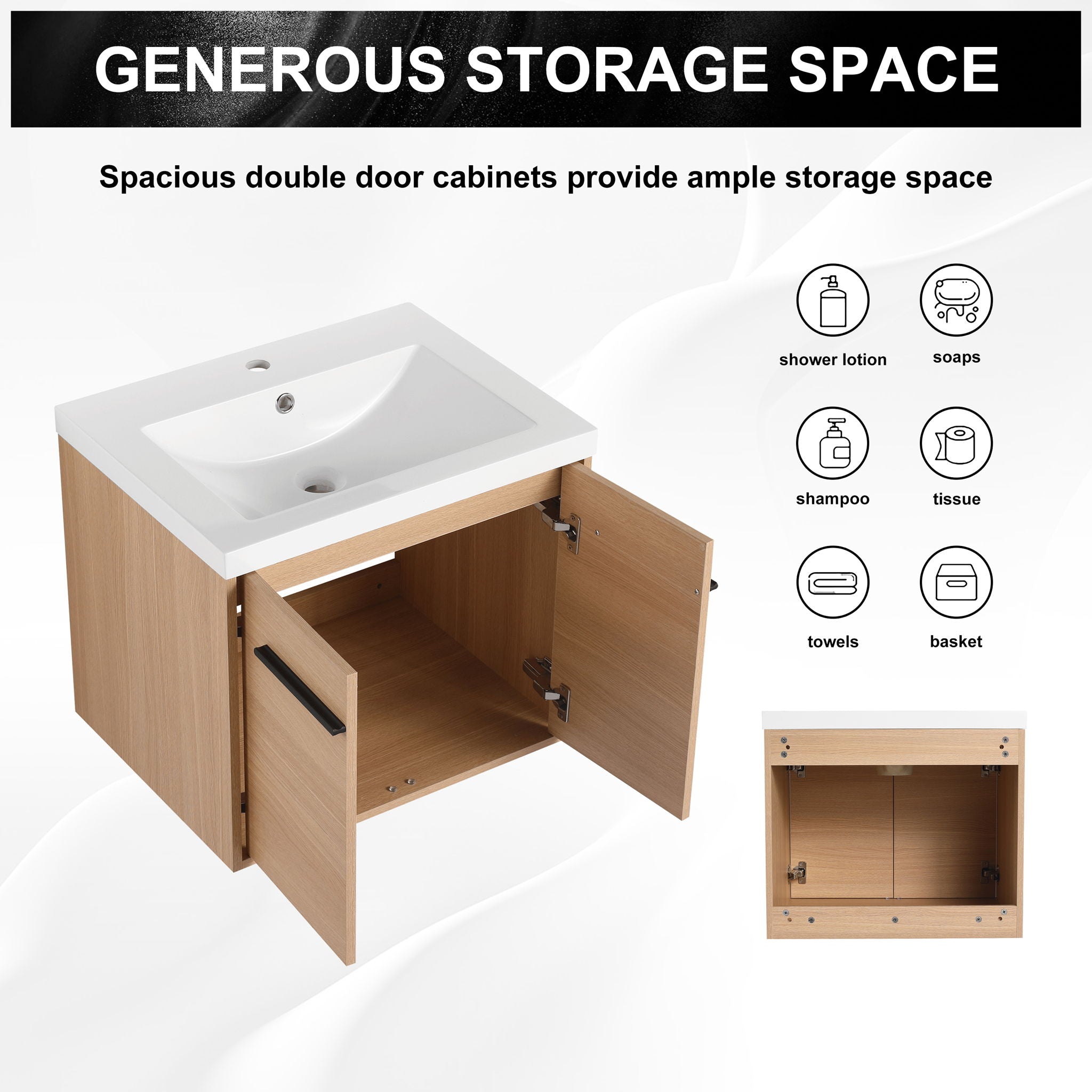 Bathroom Vanity Set With Resin Countertop Sink, 2 Doors
