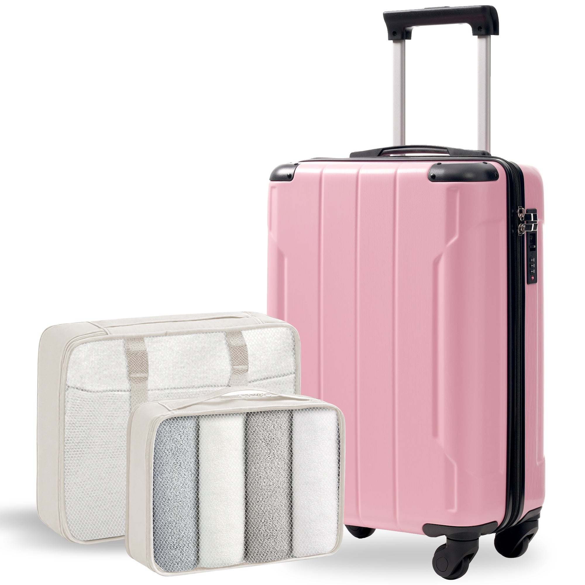 20-Inch Hardshell Carry-On Luggage, Lightweight Durable ABS Suitcase with Spinner Wheels, Built-in TSA Lock, 2 Packing Cubes, Pink