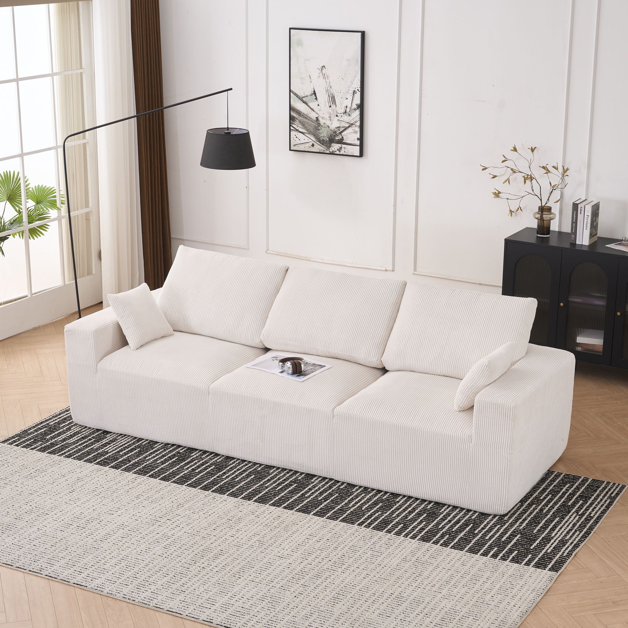 Modular Sectional Sofa With Ottoman, USB And Type C Charger, Petal Armrest Design
