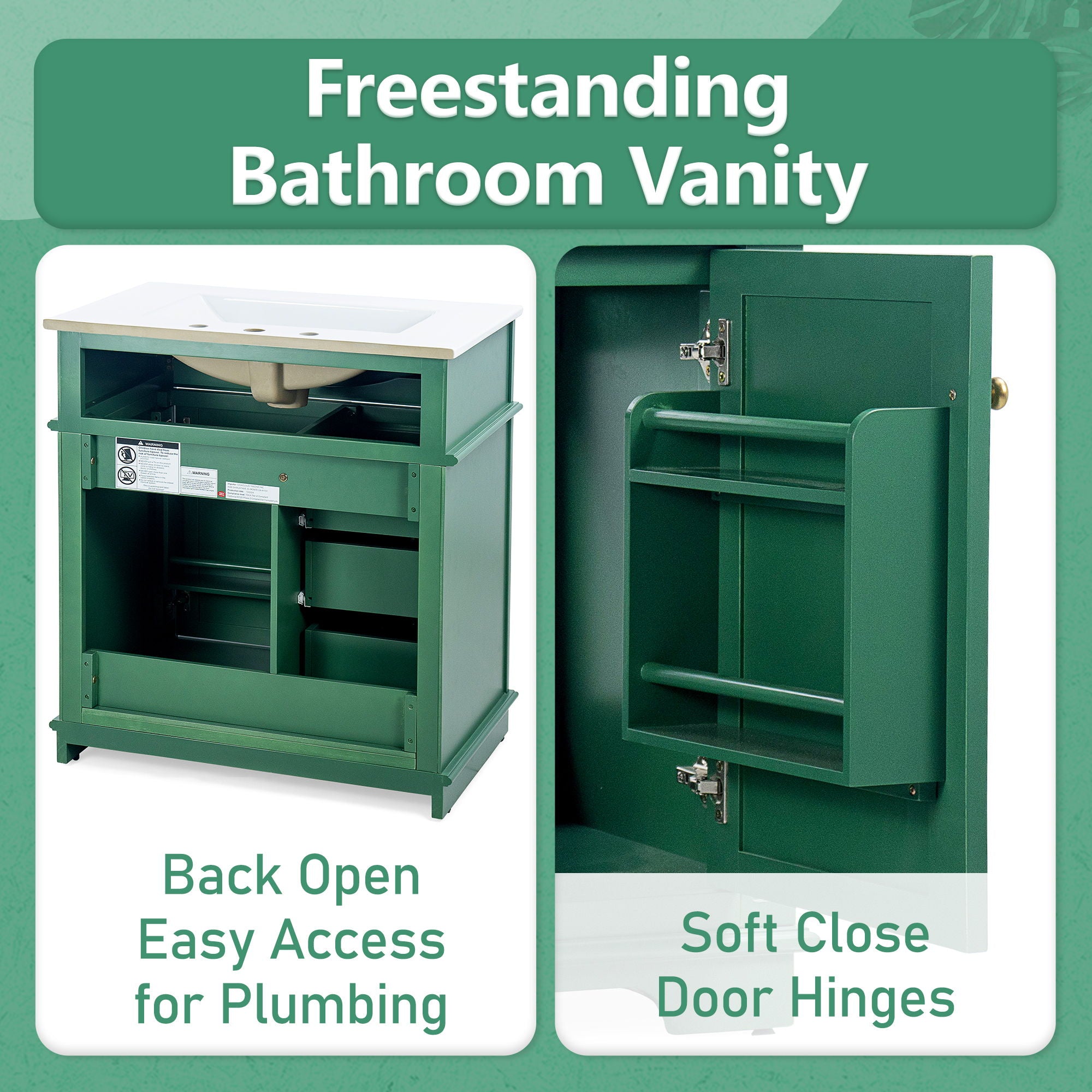 Freestanding Bathroom Vanity With Sink, Soft Closing Door, Tip Out Drawer