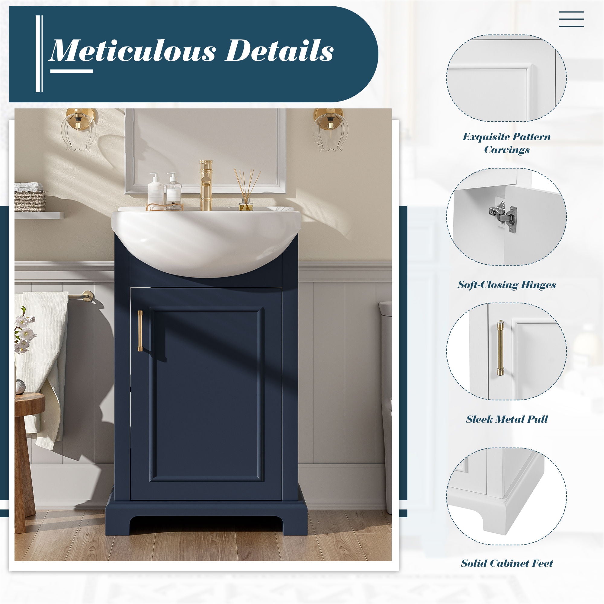 Bathroom Vanity With Bulged Sink, Cabinet, Soft-Close Door, Freestanding Single Unit