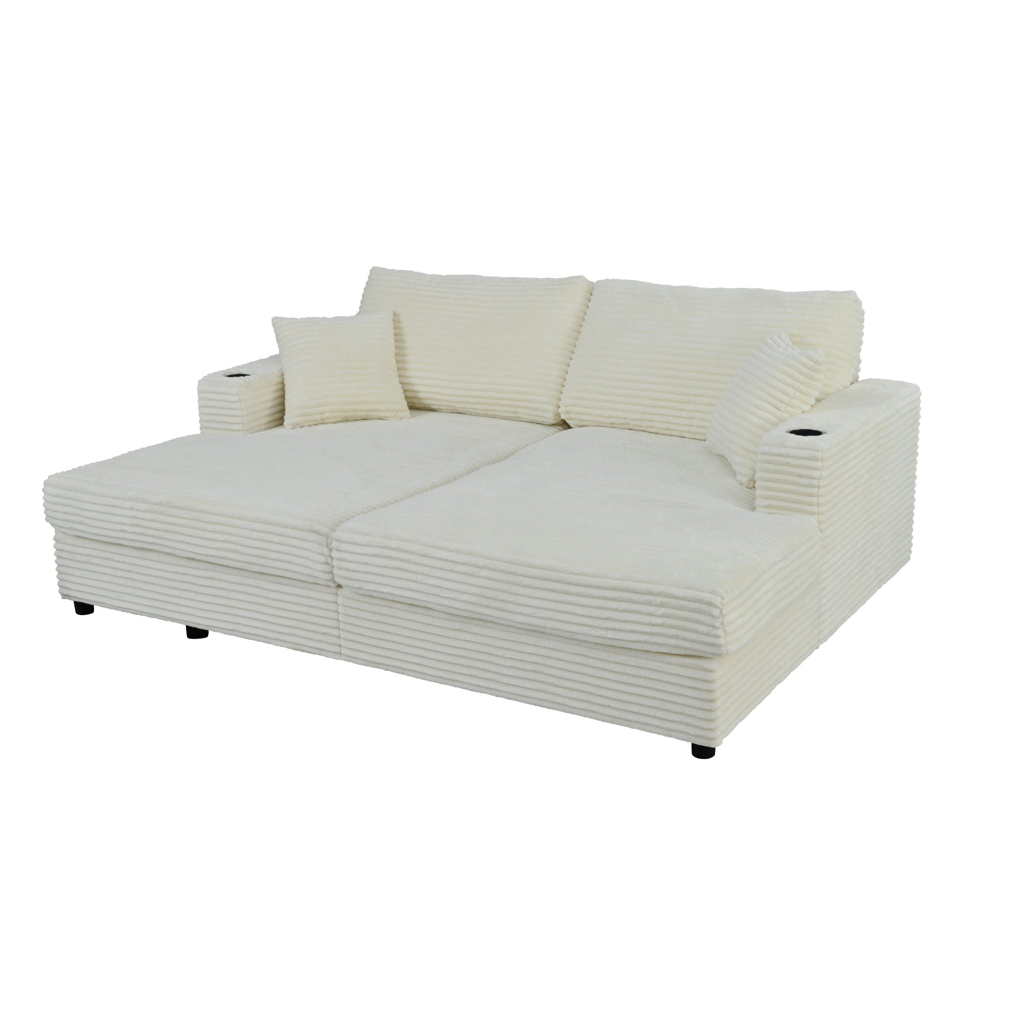 Oversized Loveseat Chaise With 2 USB Ports, 2 Cup Holders And 2 Throw Pillows