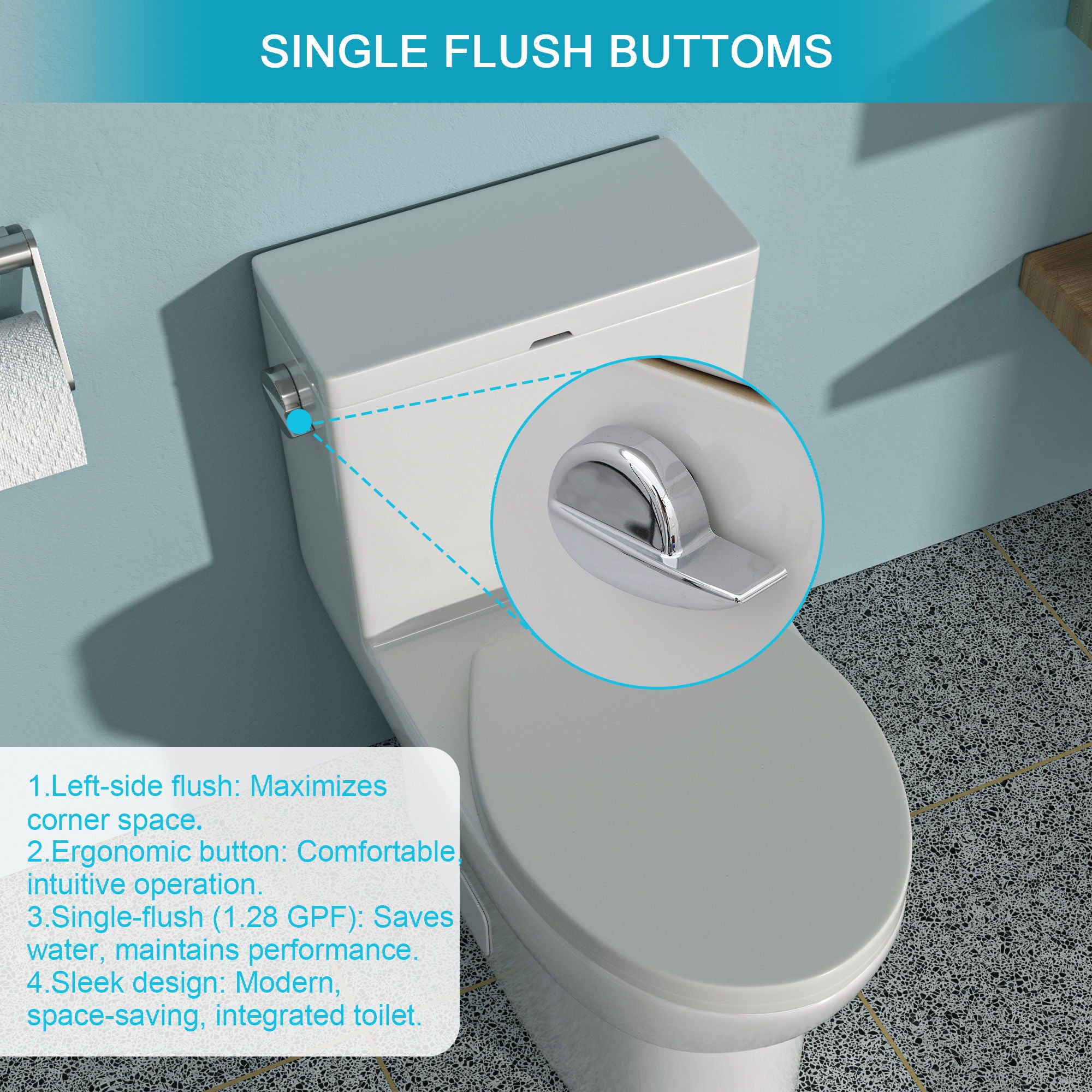1 Piece Toilet With Single Flush And Soft Closing Seat - White
