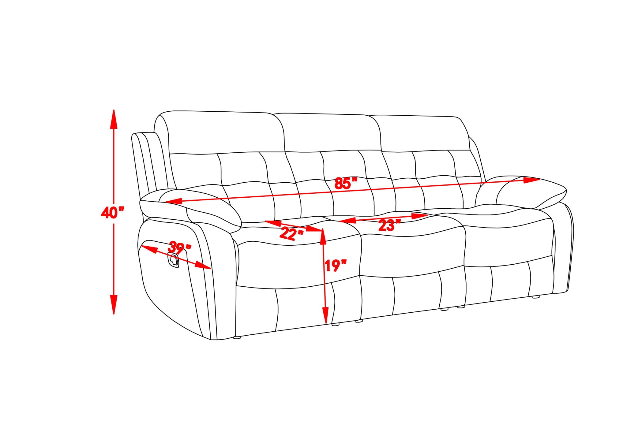 Genuine Leather Non Power Reclining Sofa With Drop Down Table, Stainless Steel Cupholders And Magazine Bag