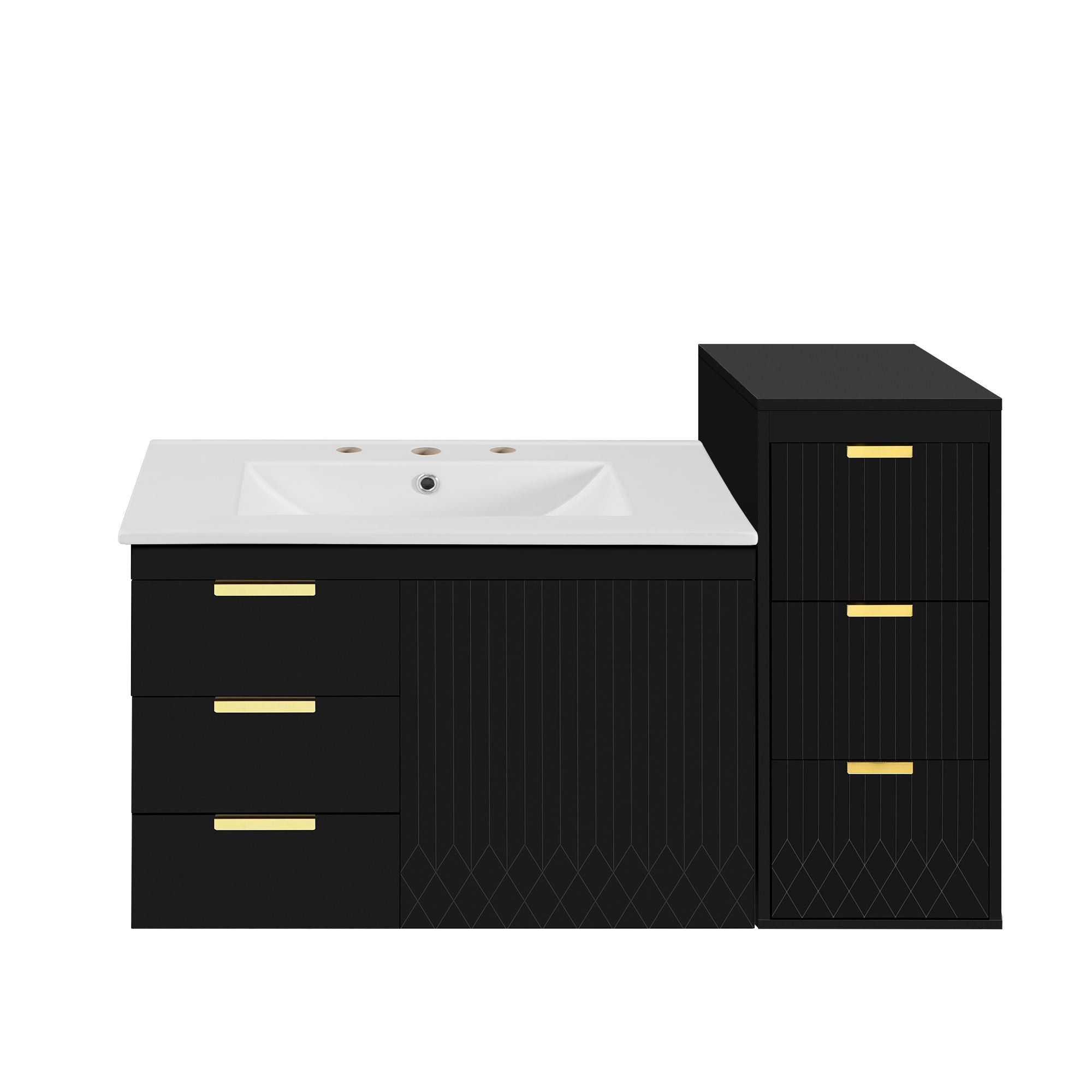 Wall Mounted Bathroom Cabinet With Side Cabinet Combo With Soft-Closing Doors And Drawers, Ceramic Sink