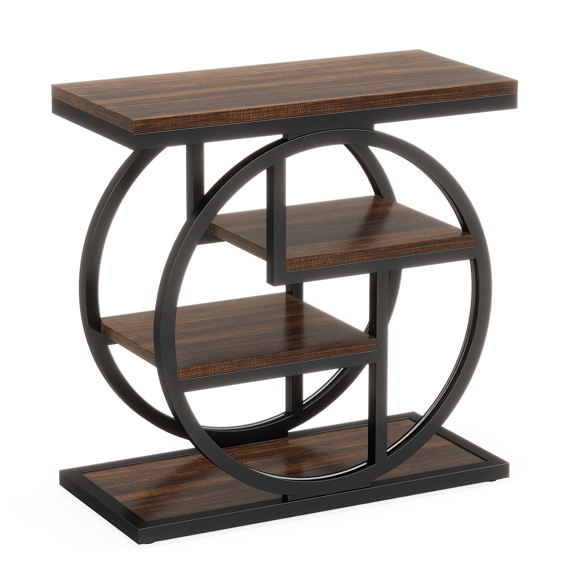 4 Tier Narrow End Table With Storage Shelves For Living Bedroom, Small Spaces - Rustic Brown