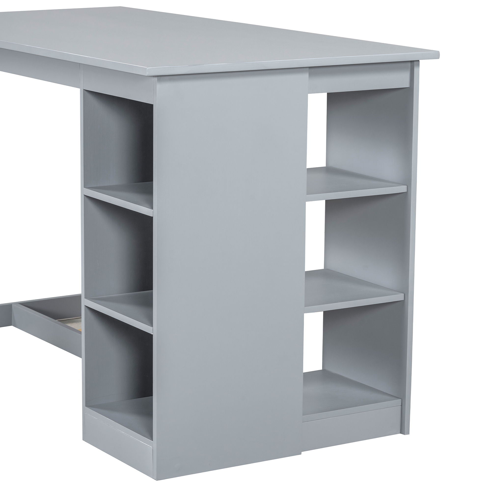 Solid Wood Farmhouse Counter Height Dining Table Set With 3 Tier Storage Shelves
