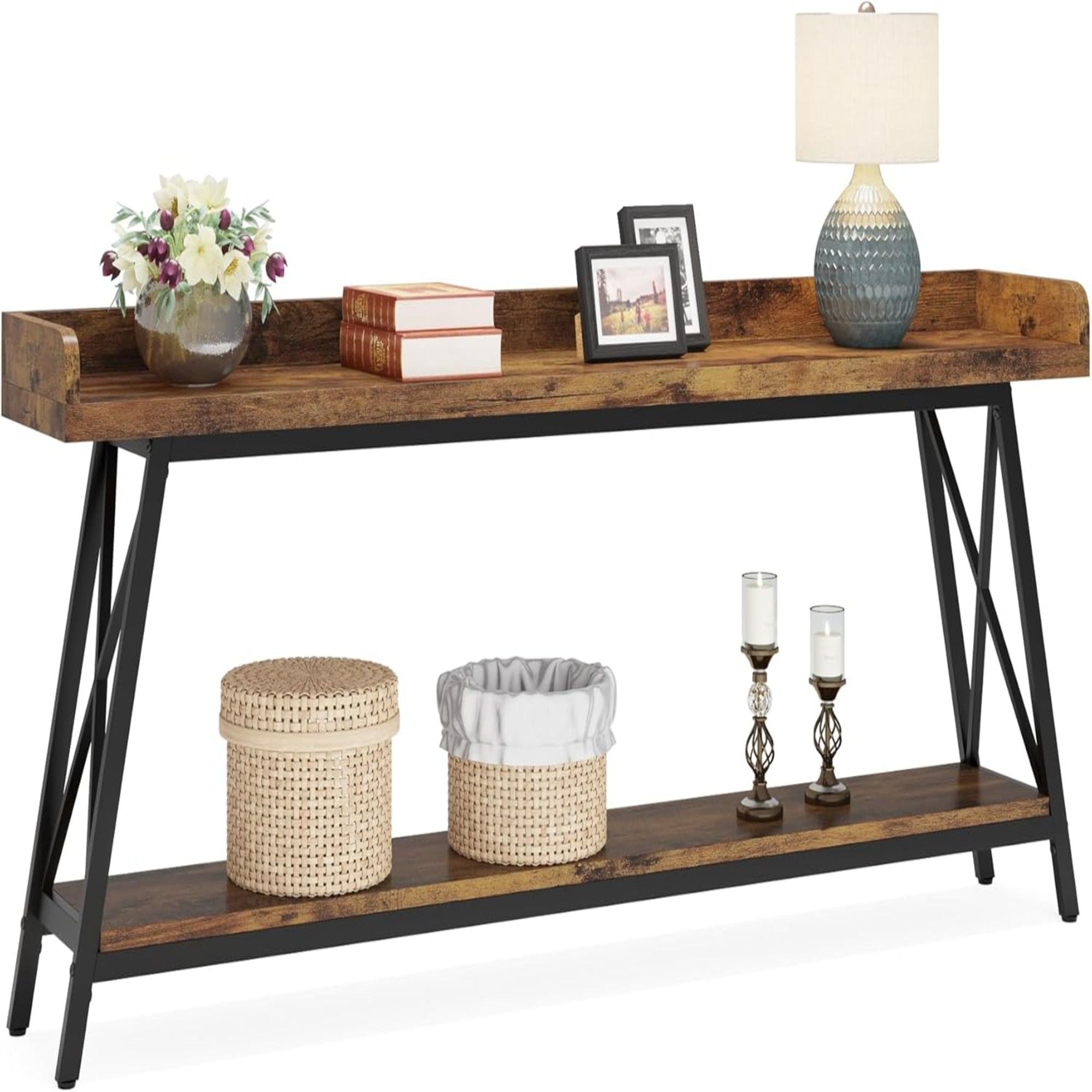Extra Long Console Table For Living Room - Rustic Brown